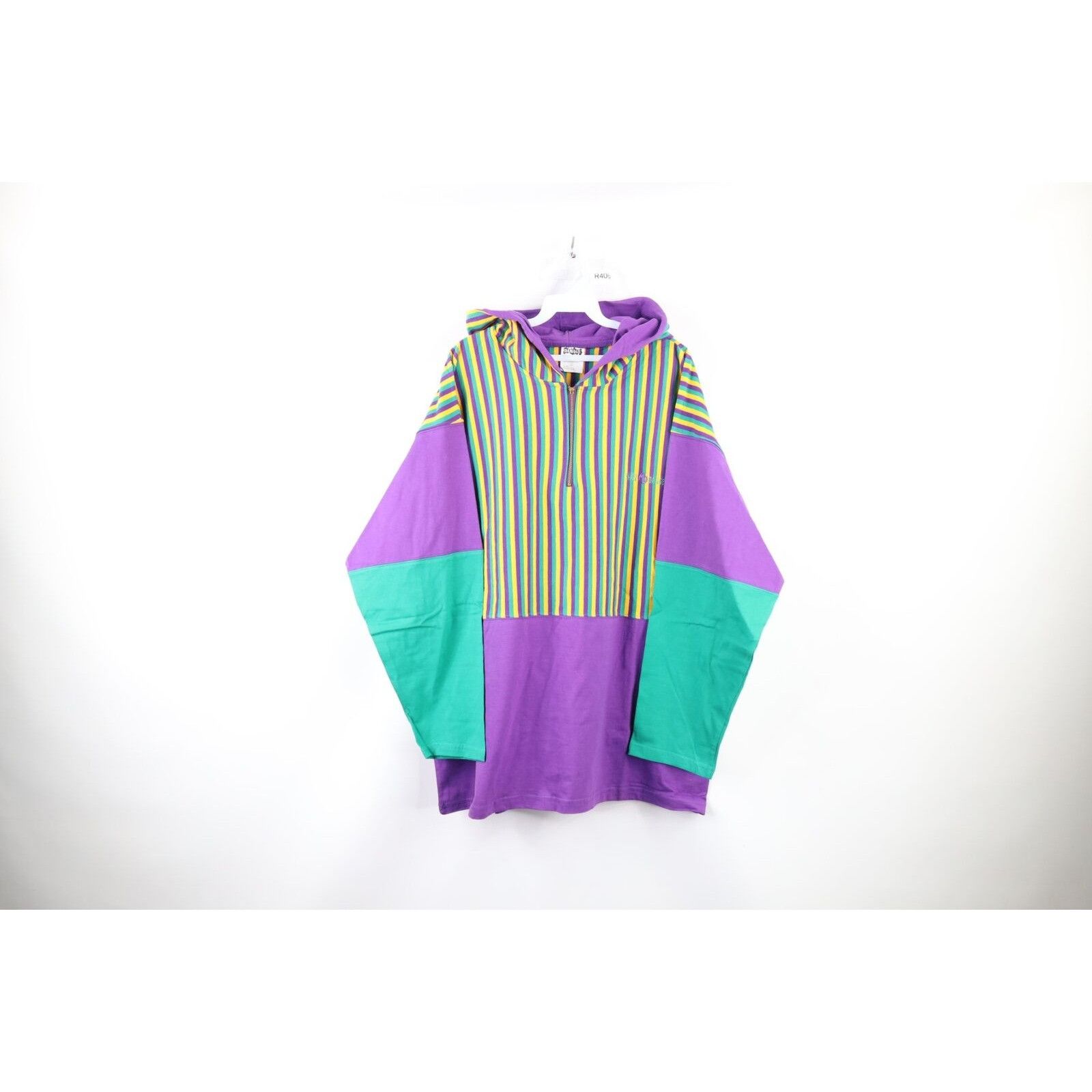 NOS Vintage 90s Major Damage Baggy Striped Hoodie