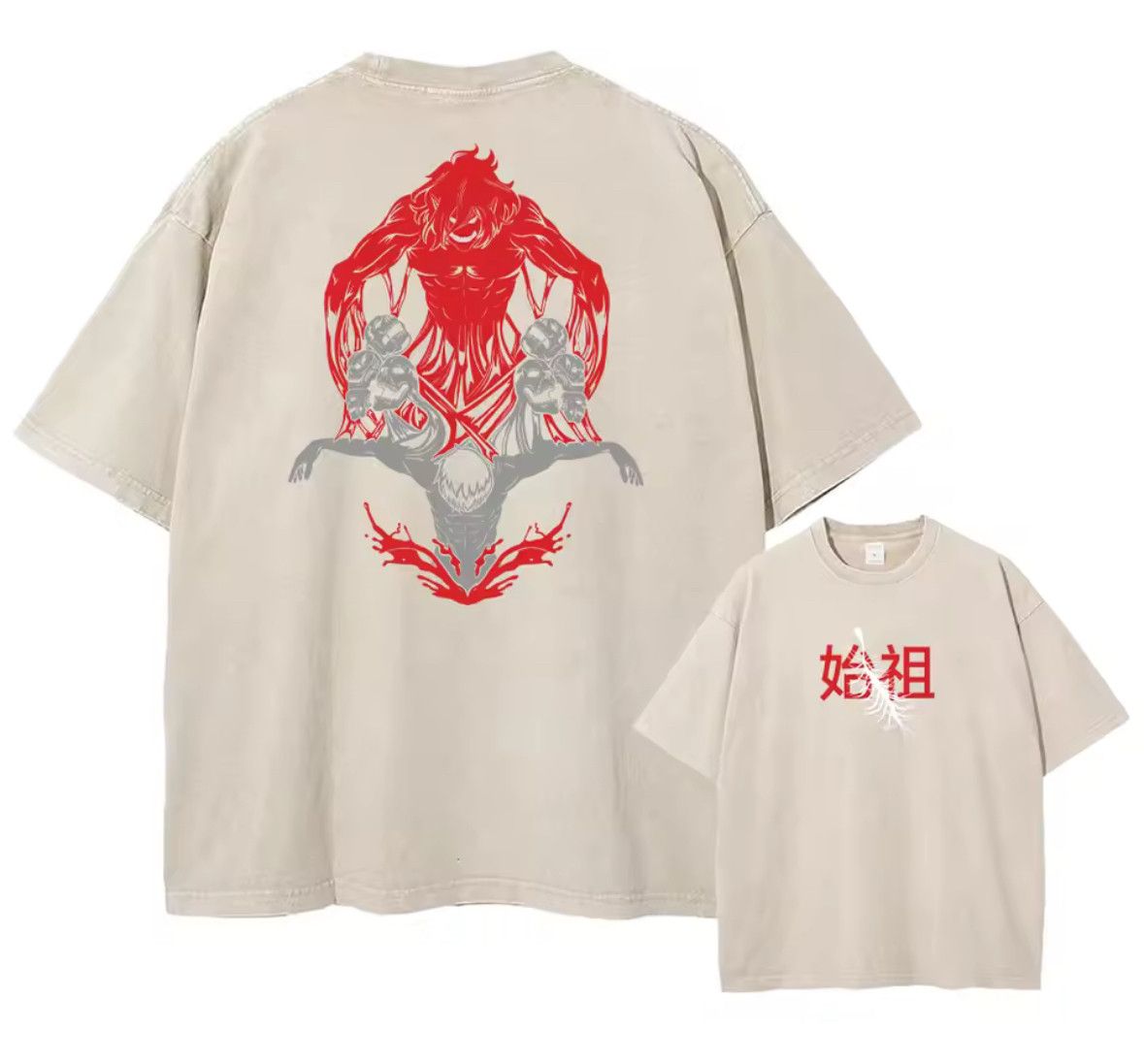 Japanese Brand Retro Gothic Anime Monster Beige Washed Short Sleeve T-Shirt Size US M / EU 48-50 / 2 - 2 Thumbnail