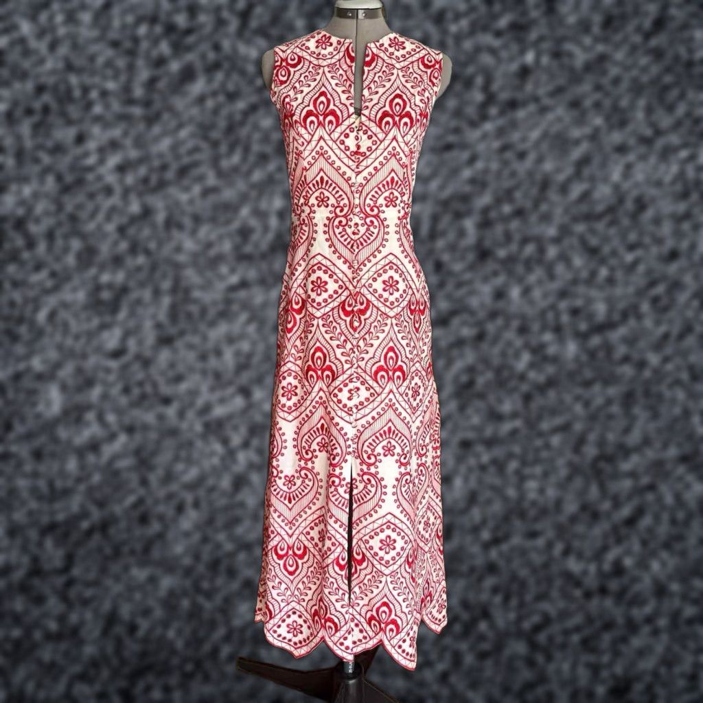 Vintage VINTAGE Evi Grintela Carine Sleeveless Embroidered Midi Dress Red White XS Size XS / US 0-2 / IT 36-38 - 1 Thumbnail
