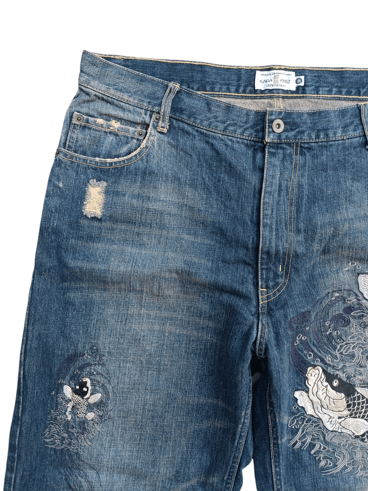 Japanese Brand 🔥DOPE🔥Karakuri Distressed Koi Fish Embroidery Jeans Size US 36 / EU 52 - 14 Thumbnail