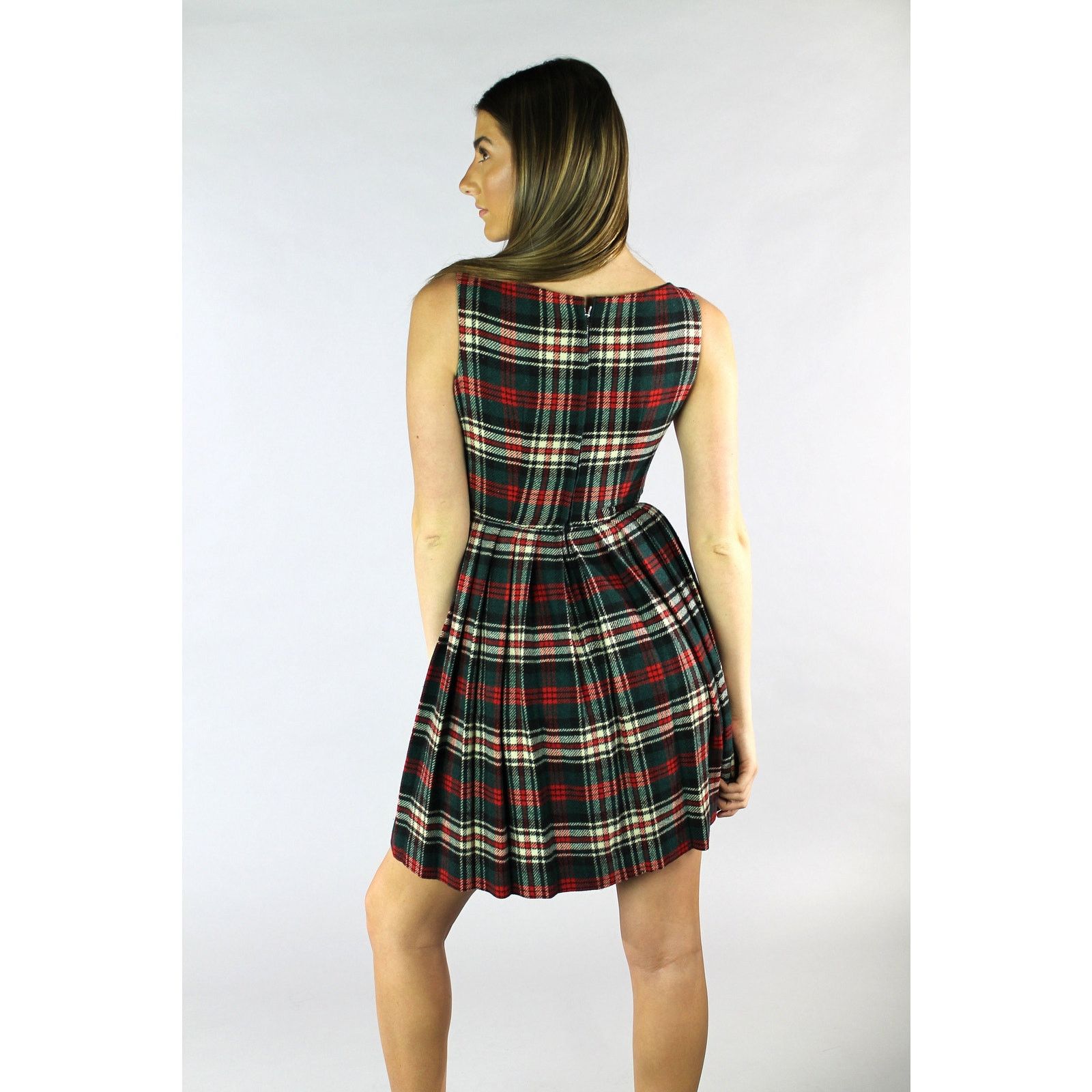 Vintage VTG 60s Highlander Plaid Pleated Mini Dress Academia Dress Size XS / US 0-2 / IT 36-38 - 3 Thumbnail
