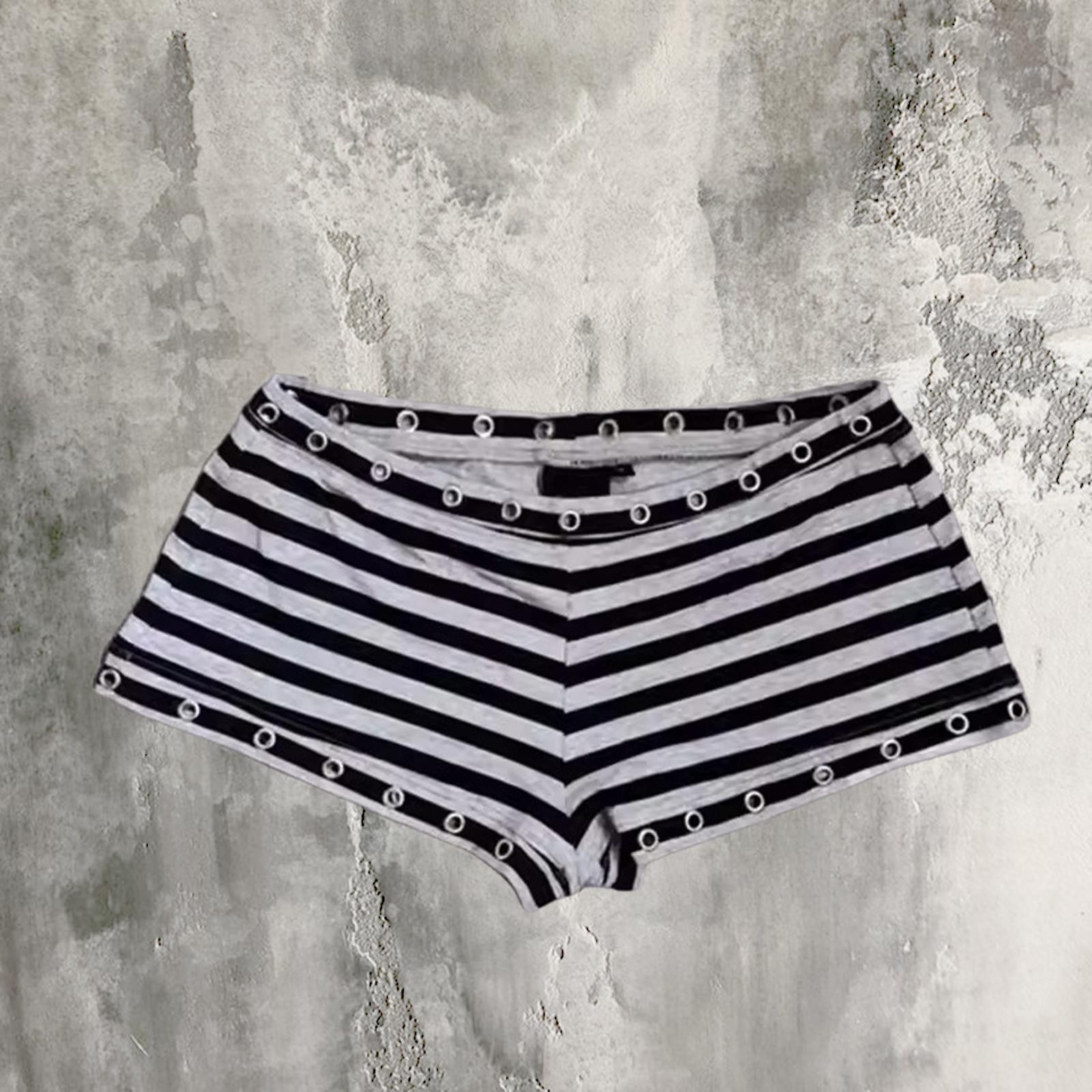 Other Black White Striped Grommet Spandex Shorts Size 28" / US 6 / IT 42 - 1 Preview