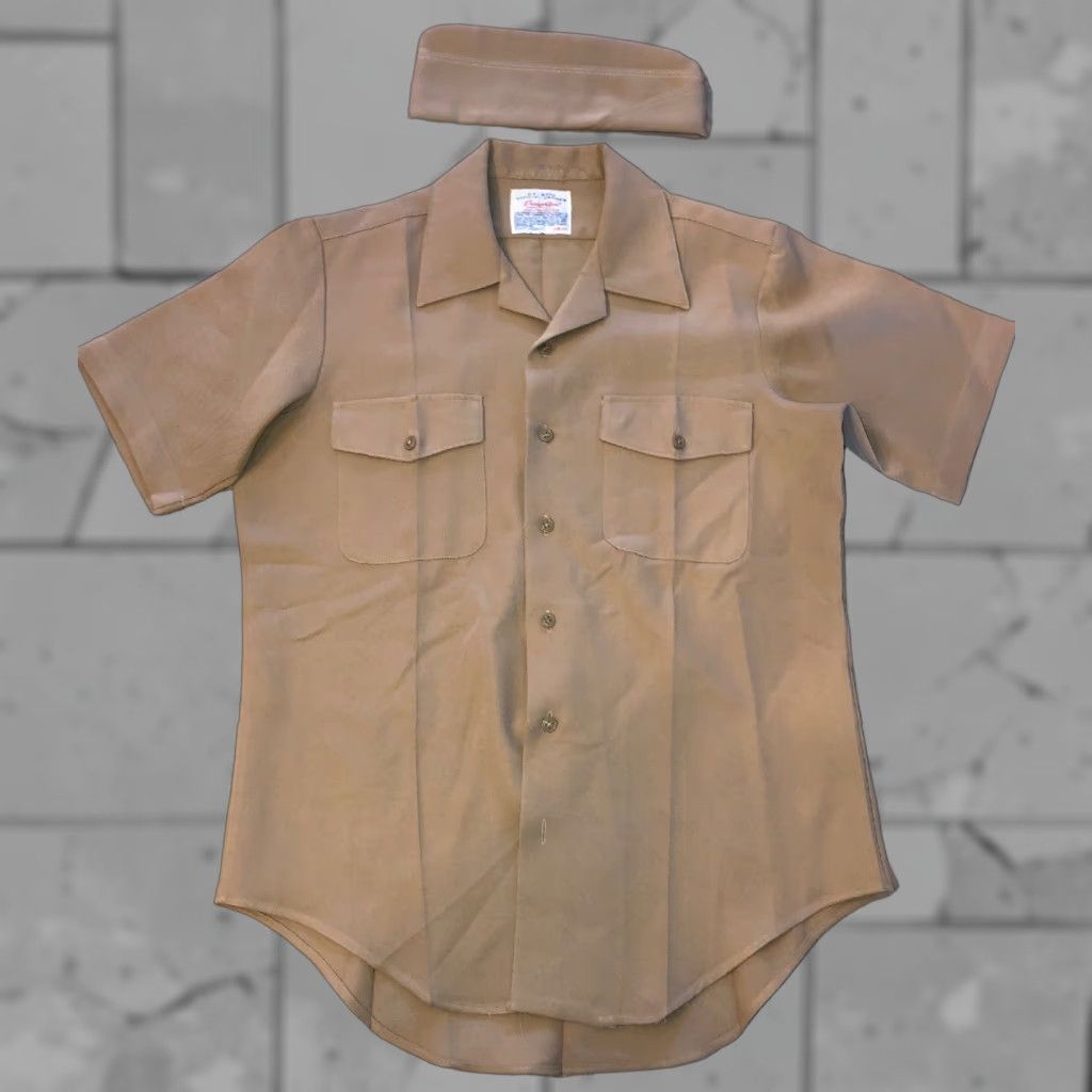 Vintage Creighton Shirt Mens Beige Polyester U.S. Navy Official Uniform Short Sleeve Button-Up Size M Size US M / EU 48-50 / 2 - 1 Thumbnail