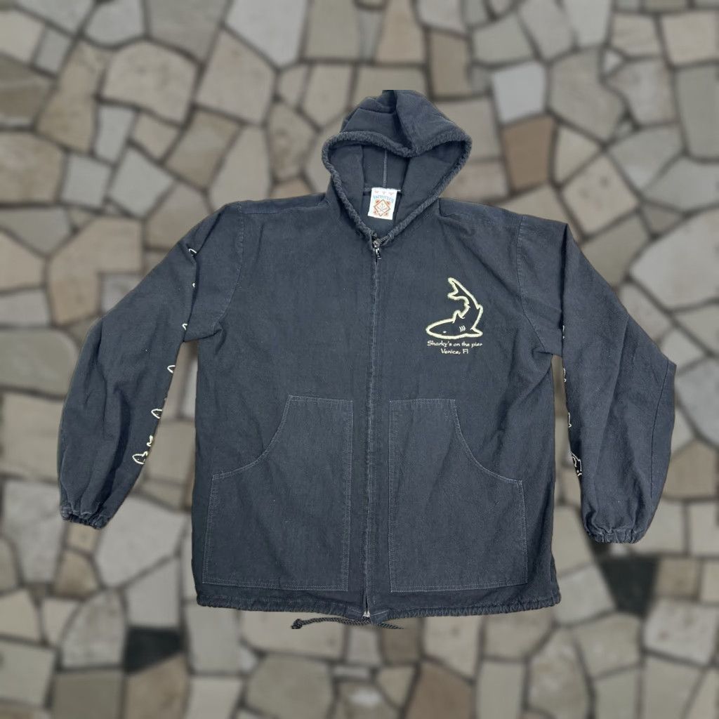 VINTAGE Yacht Club Bermuda Shark Men S 100% Cotton Hooded Jacket Full Zip Shirt