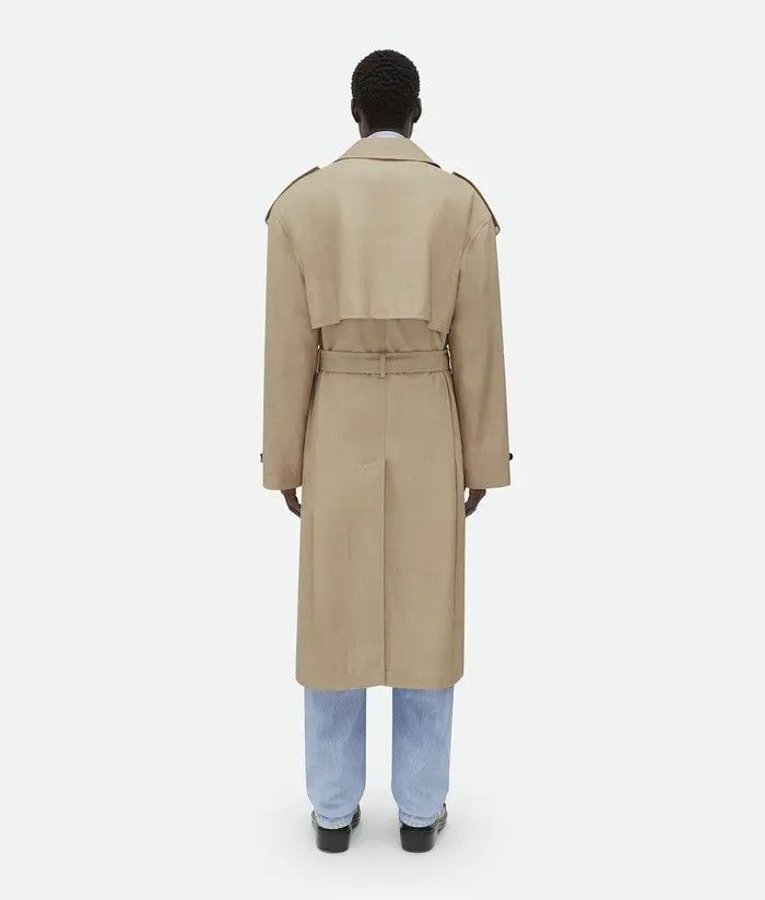 Bottega Veneta o1w1db10525 Printed Leather Mouline Twill Trench Coat Beige Size US L / EU 52-54 / 3 - 5 Thumbnail