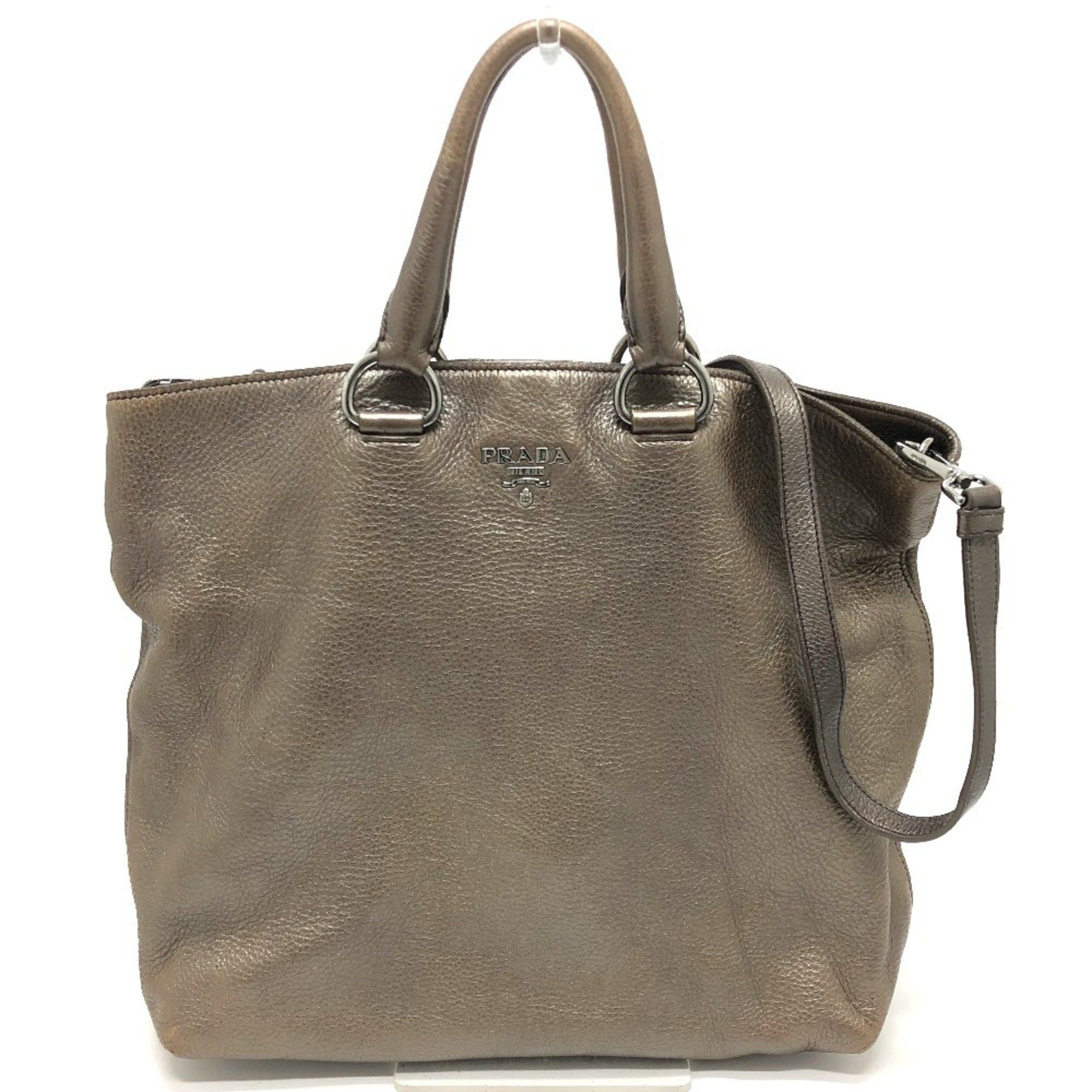 Prada Logo 2-Way Tote Bag Leather Unisex Brown
