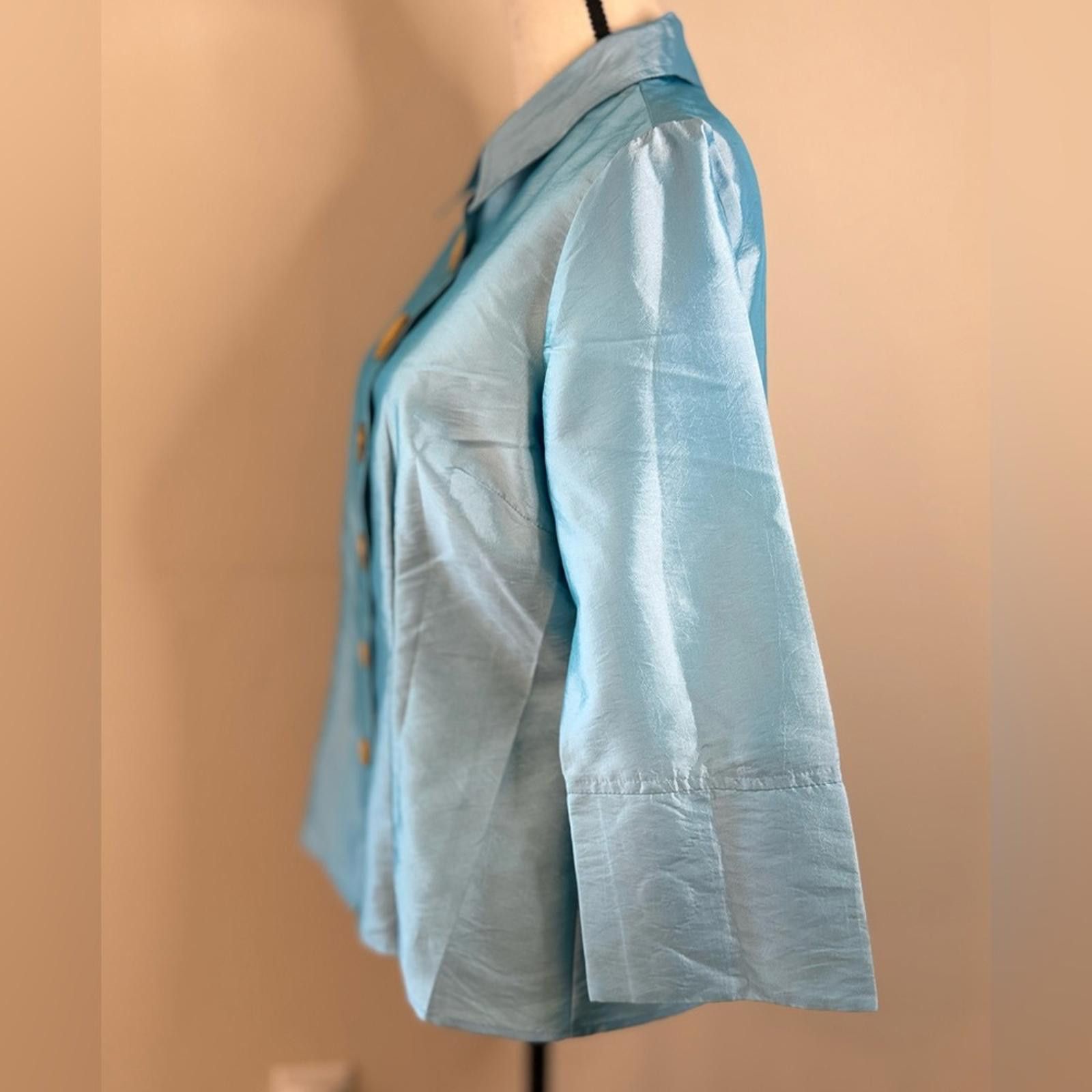 Agora Agora shimmery teal suit jacket/top large gold buttons SZ M Size M / US 6-8 / IT 42-44 - 3 Thumbnail