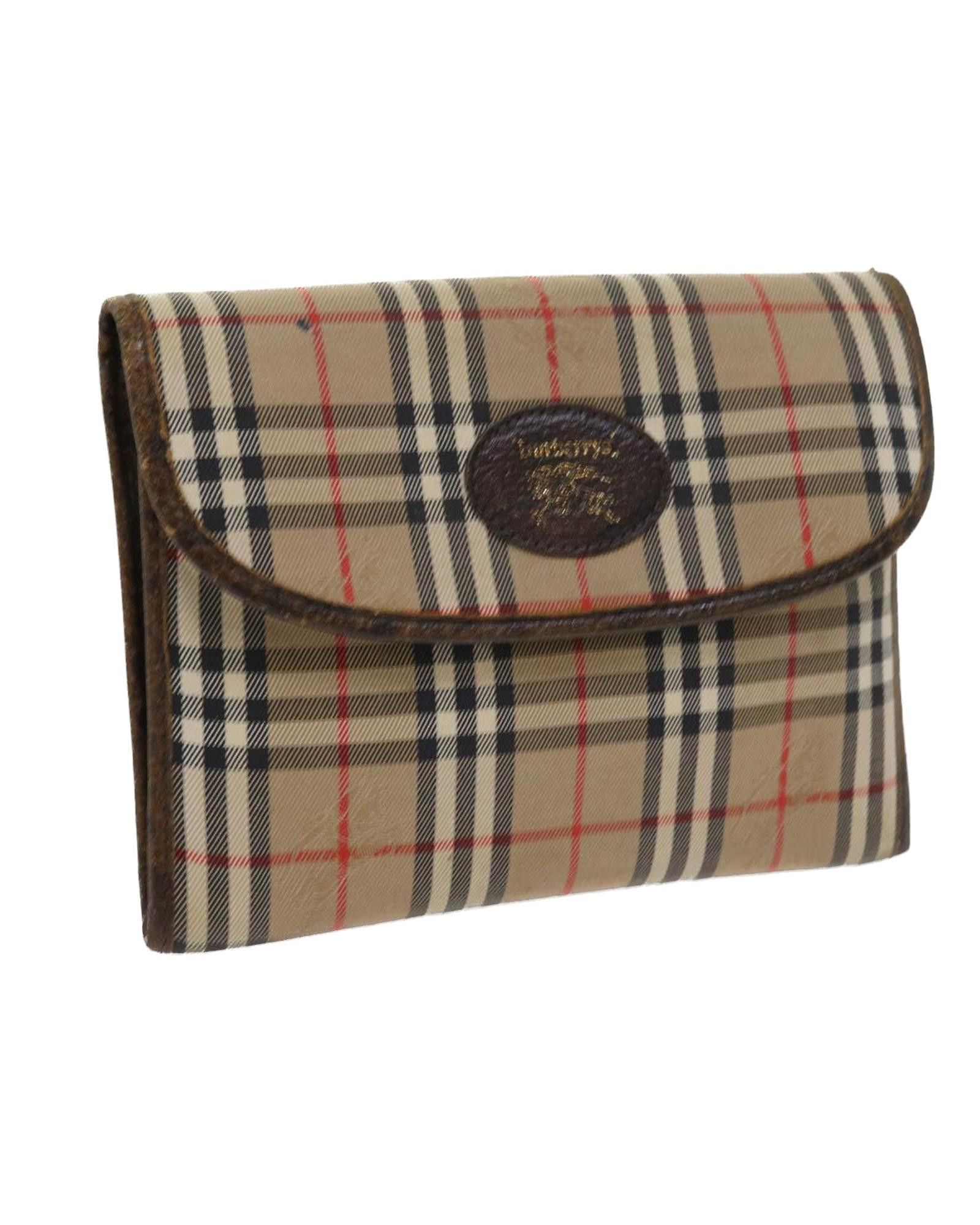 image of Burberry Beige Nova Check Nylon Pouch, Women's