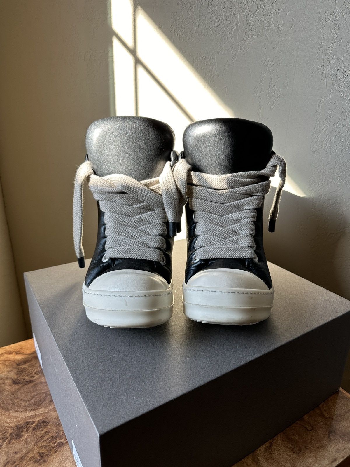 image of Rick Owens Jumbo Laces Padded Sneakers in Black, Men's (Size 12)
