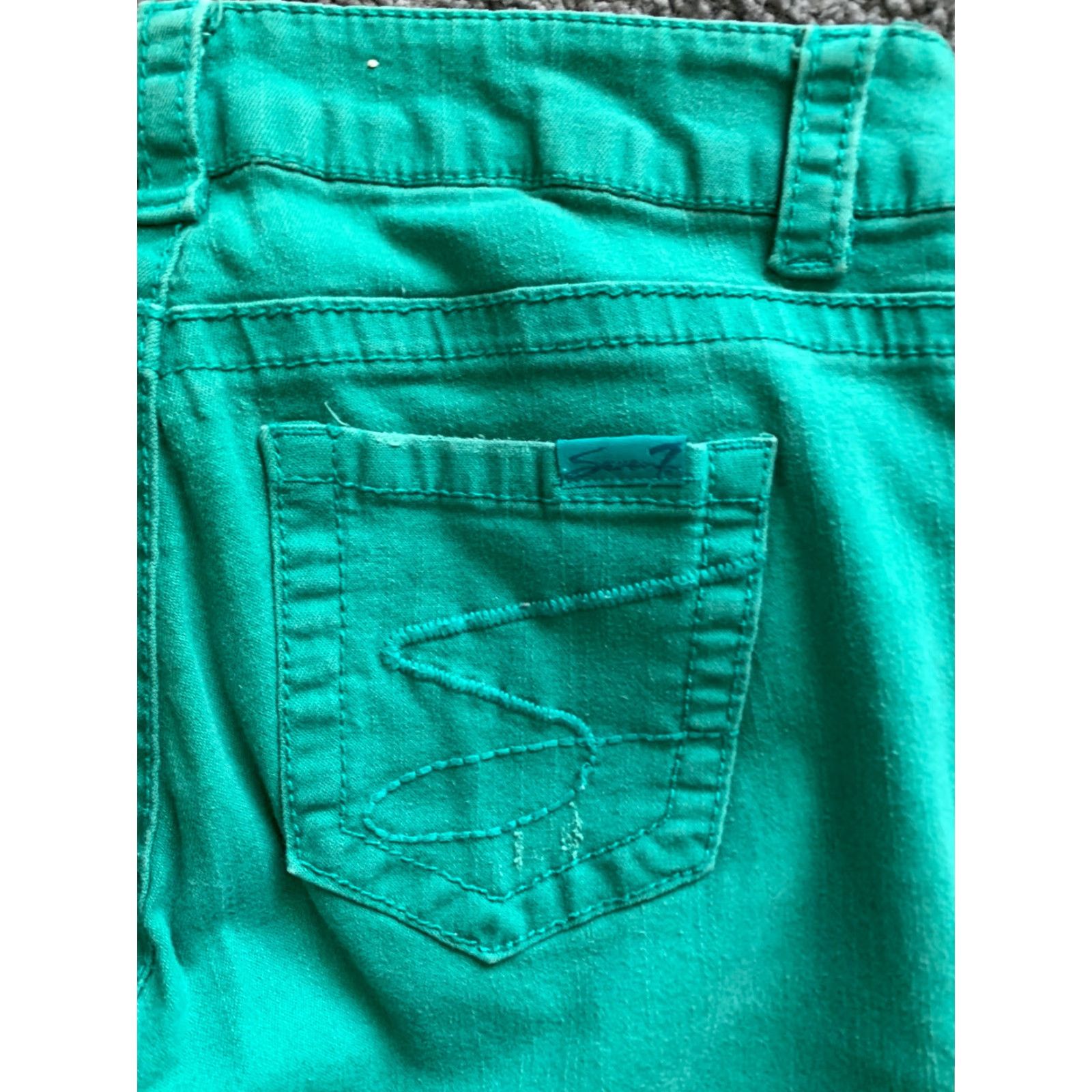 Vintage Seven 7 Capri Jeans Womens Size 6 Green Distressed Comfort Denim Regular Size 28" / US 6 / IT 42 - 3 Thumbnail