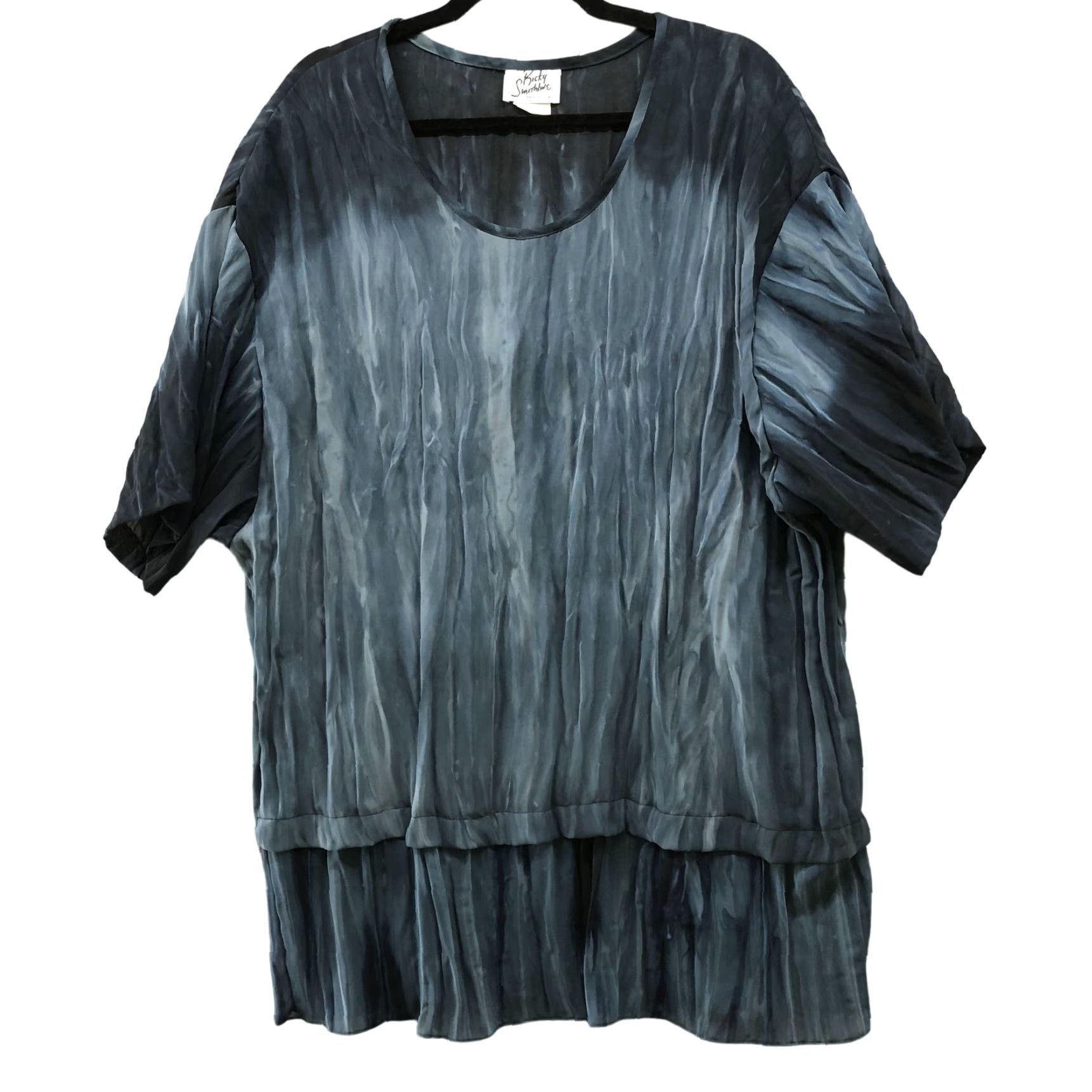 Vintage VINTAGE Blouse Tunic Top Womens 20W Blue Tie Dye Short Sleeve Relaxed Art Size 3XL / US 20-22 - 2 Thumbnail