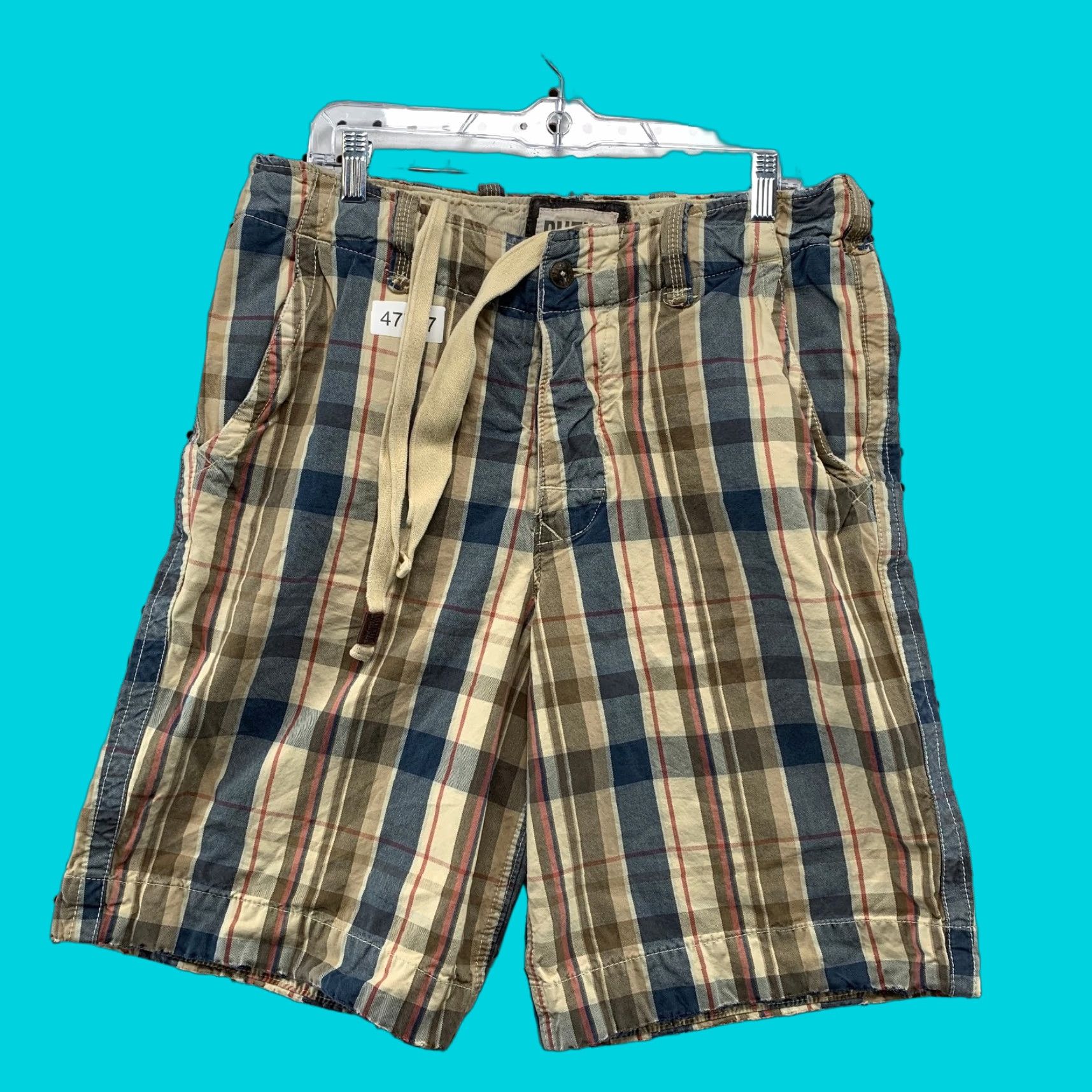 Vintage Ruehl No 925 Cargo Shorts Mens 33 Beige Plaid Drawstring 34x11 Cotton Cargo Pockets Casual mens Size US 33 - 1 Thumbnail