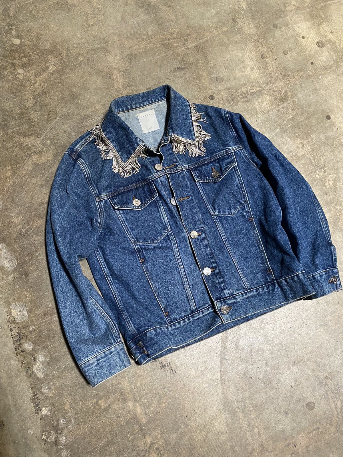 Sandro Rhinestone Fringe Denim Jacket Size M / US 6-8 / IT 42-44 - 1 Thumbnail