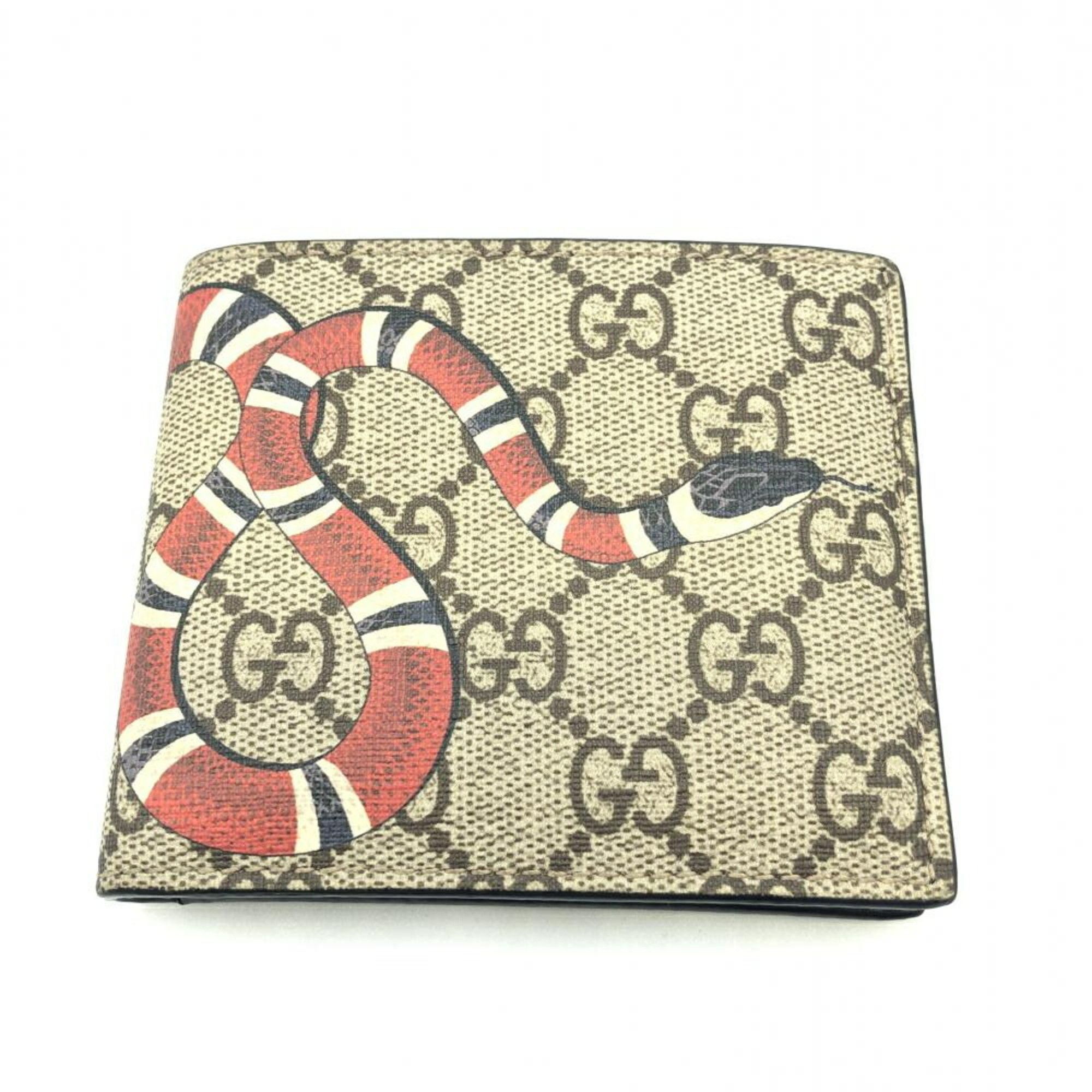 image of Gucci GG Supreme Compact Wallet No Coin Purse 451268 Gucci in Beige, Women's