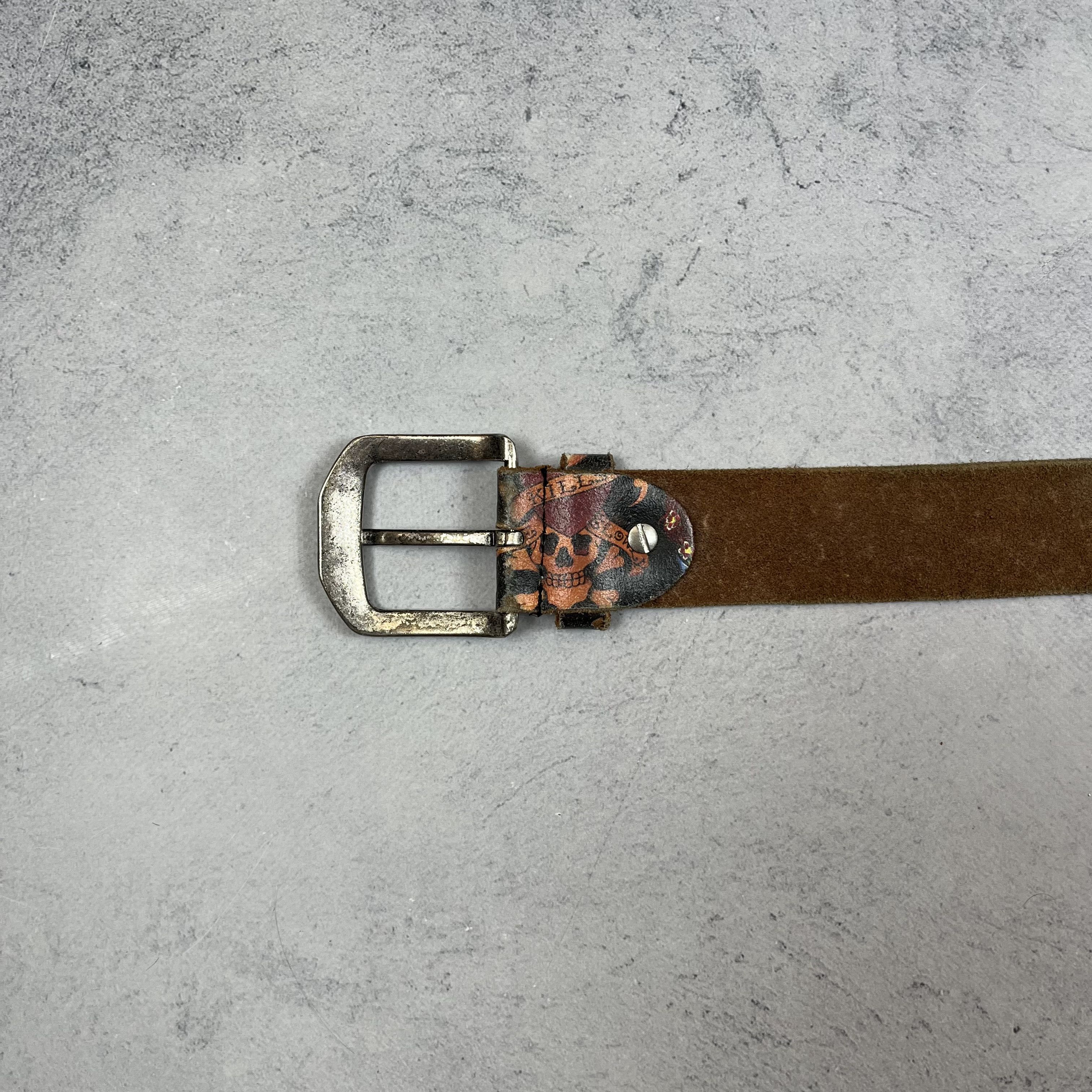 Ed Hardy Vintage Ed Hardy Y2K Tattoo Skulls Leather Belt 2000’s Size ONE SIZE - 6 Thumbnail