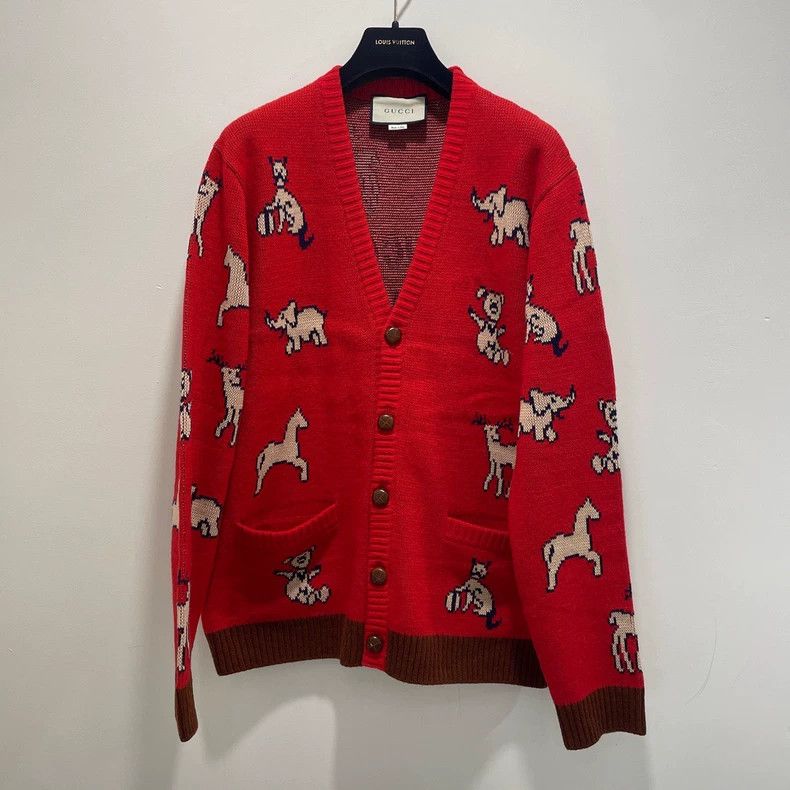 Gucci Gucci Red wool zoo knitted cardigan sweater 2501-Nextarrow Size US XL / EU 56 / 4 - 1 Thumbnail