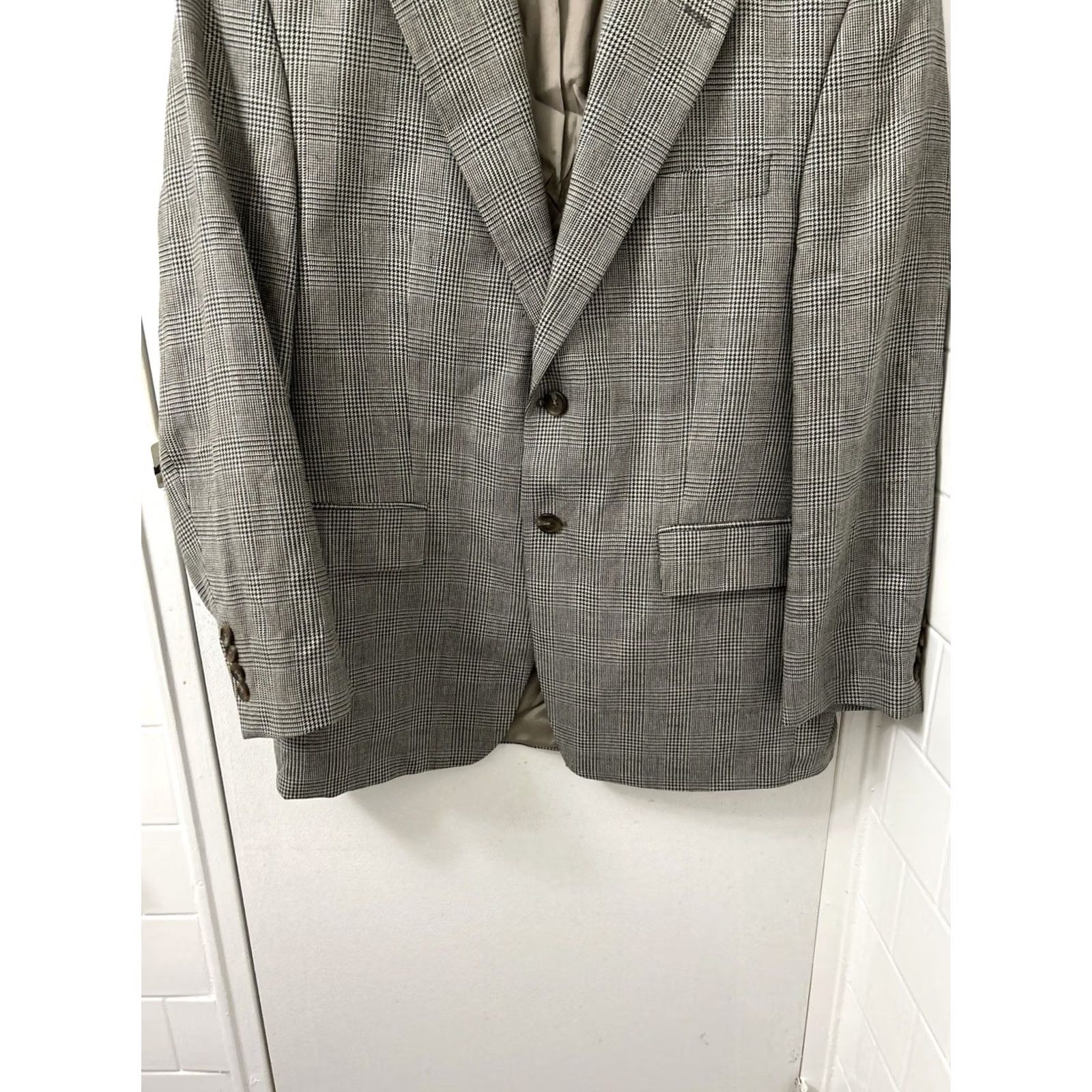 Ralph Lauren VINTAGE? No — Ralph Lauren Blazer Mens 44 Gray Silk Linen Wool Houndstooth Jacket Sport Coat Photo? Size 44R - 3 Thumbnail