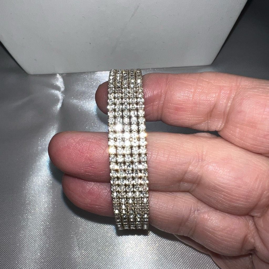 Vintage Vintage Silver and Rhinestone Thick Cuff Bracelet Size ONE SIZE - 6 Thumbnail
