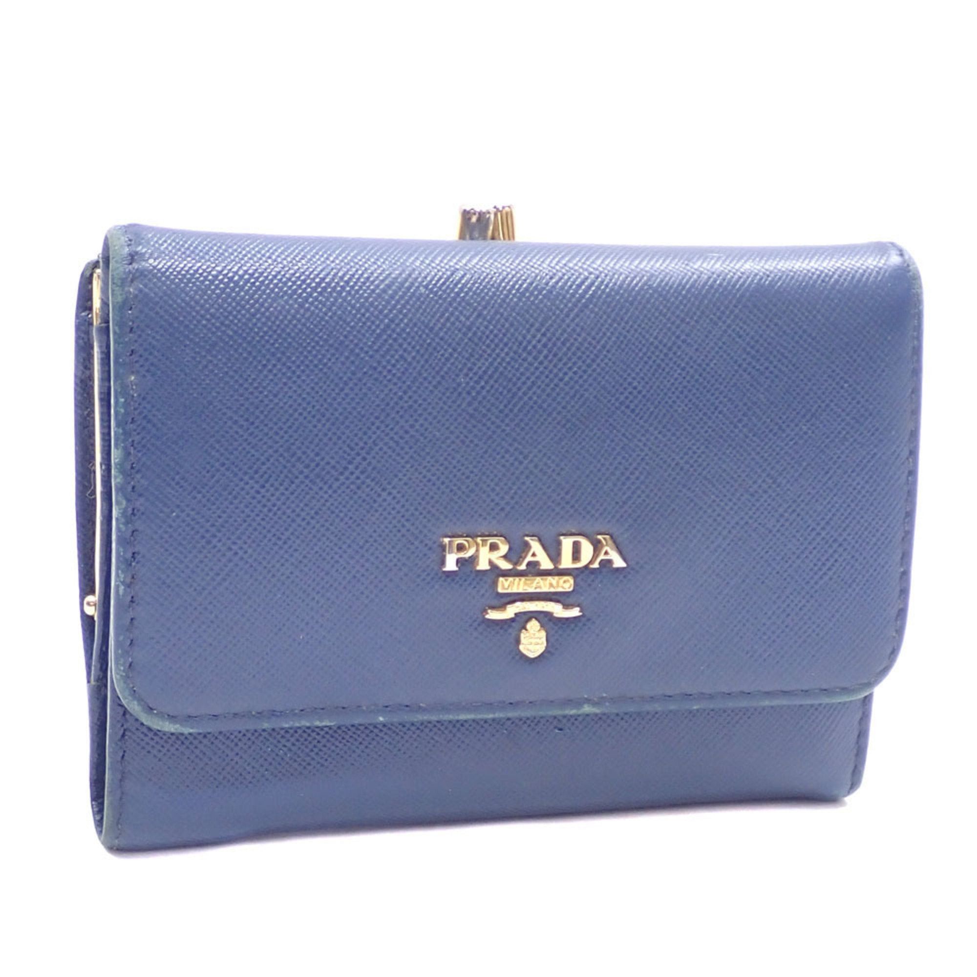 image of Prada Tri-Fold Wallet For Women, Brietta Blue, Saffiano Leather, 1M1392, Women's