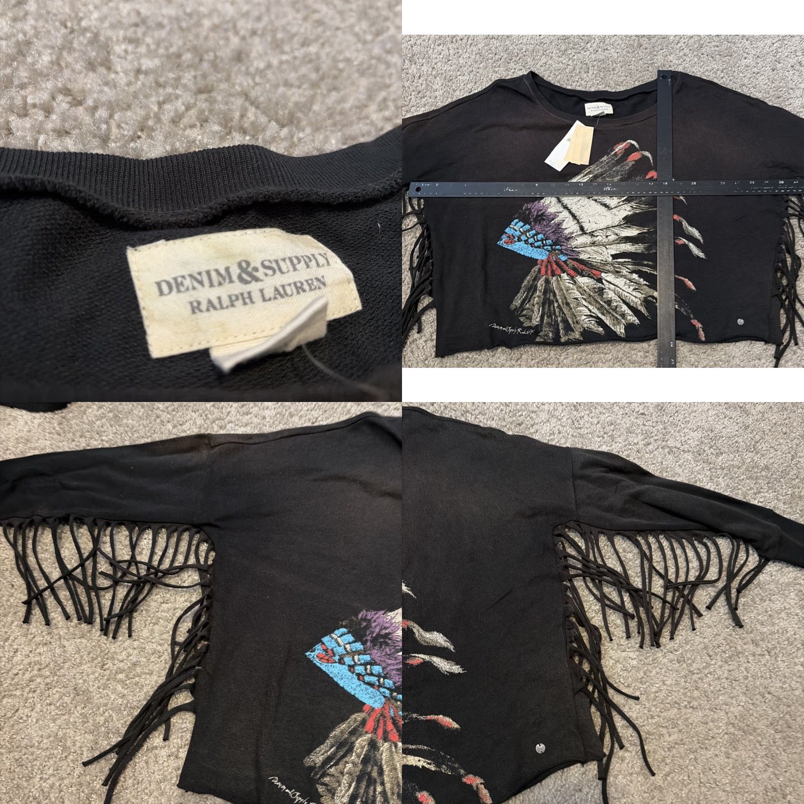 Vintage VINTAGE Denim & Supply Ralph Lauren Women’s Native Chief Headdress Fringe Shirt Top NWT M Black Womens Shirt Size M / US 6-8 / IT 42-44 - 8 Thumbnail
