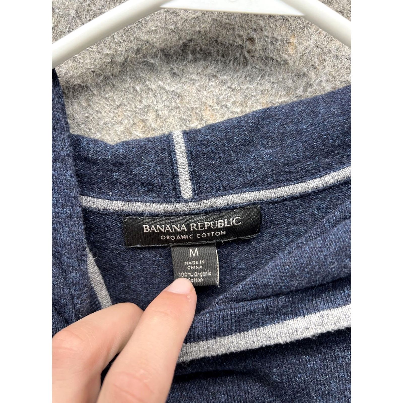 Banana Republic Banana Republic Sweater Mens Medium Blue Organic Cotton Hooded Stripe Knit Size US M / EU 48-50 / 2 - 2 Thumbnail