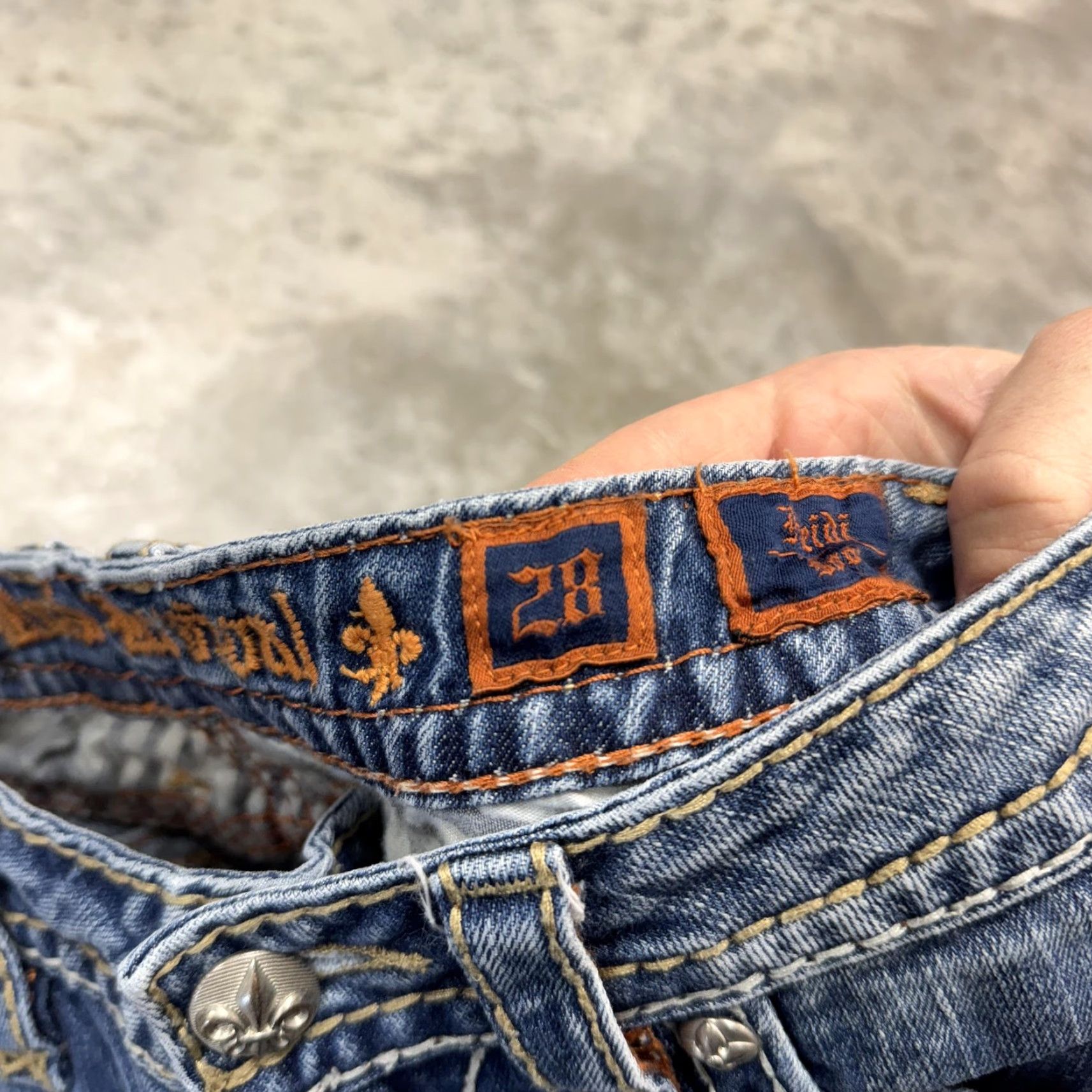 Vintage Rock Revival Jeans Womens Bootcut Blue 28 Distressed Mid Rise Denim Slim Embroidered Logo Pockets Button Inseam 33 Zip Vintage No Size 28" / US 6 / IT 42 - 5 Thumbnail