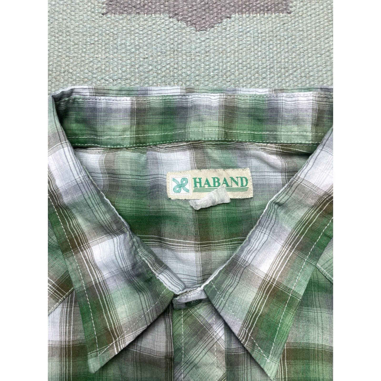 Haband VINTAGE 80s Haband Pearl Snap Shirt Shadow Plaid Green Lightweight Short Sleeve 2XL Mens Size US XXL / EU 58 / 5 - 3 Thumbnail