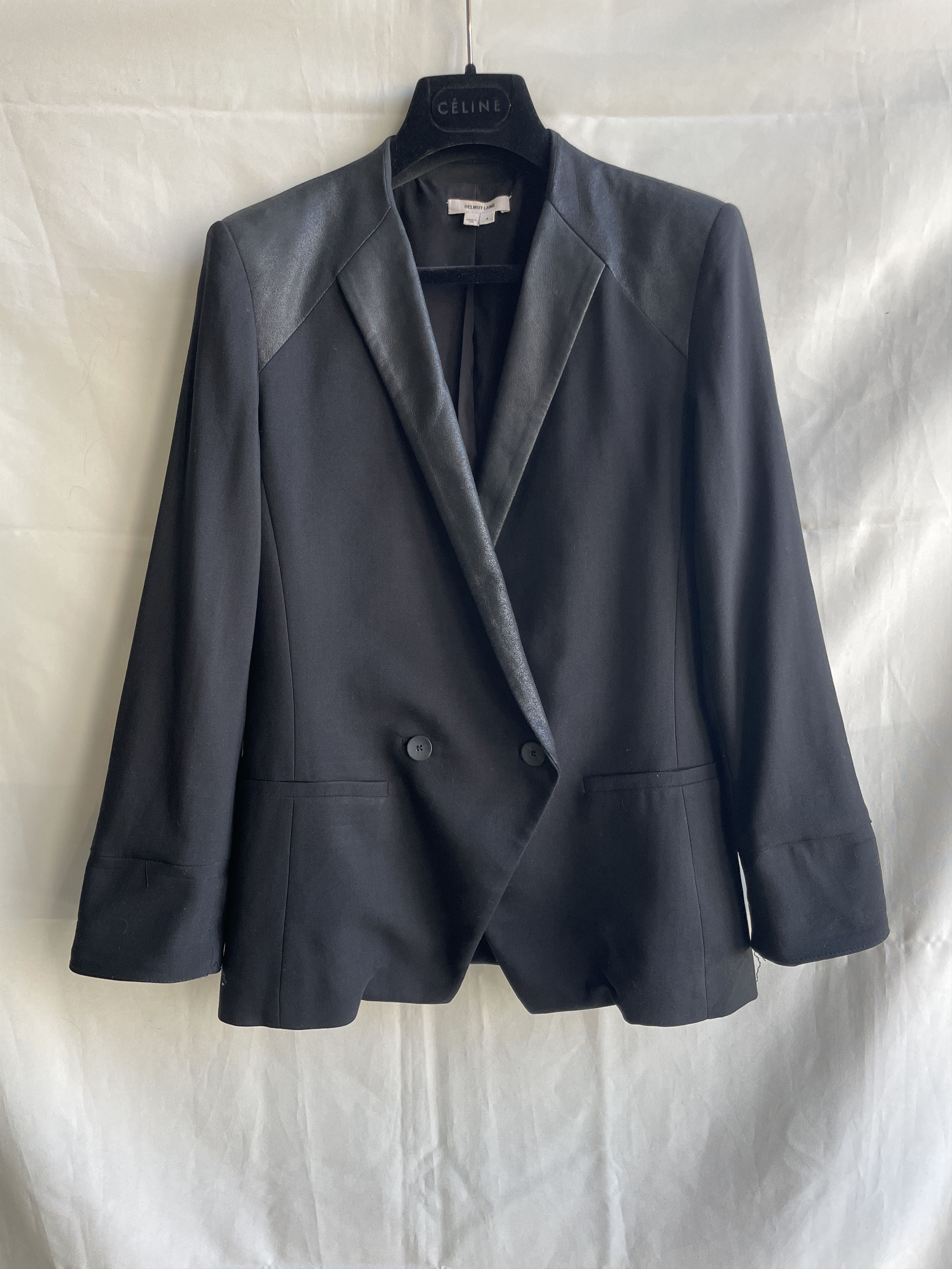 Helmut Lang Helmut Lang Leather Wool Ruched Sleeves Blazer Size S / US 4 / IT 40 - 1 Thumbnail