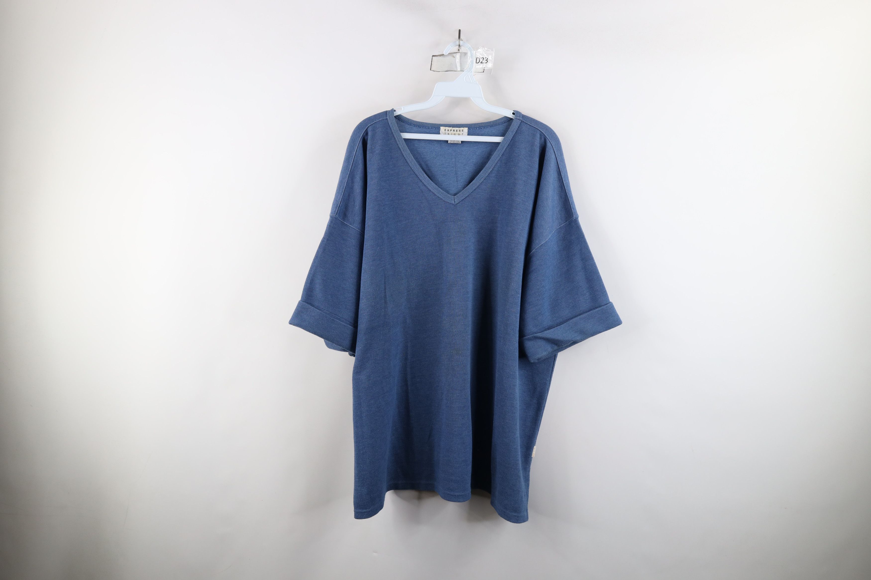 Express × Vintage Vintage 90s Express Baggy Thermal Ribbed Knit T-Shirt Blue Size L / US 10 / IT 46 - 1 Thumbnail