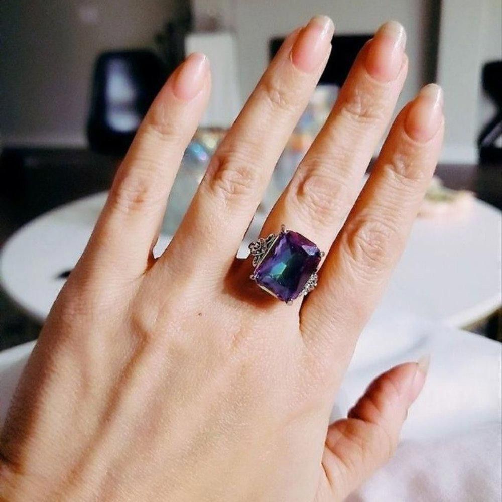 Designer Huge Rectangle Rainbow Mystic Topaz Vintage Silver Ring Size ONE SIZE - 6 Thumbnail