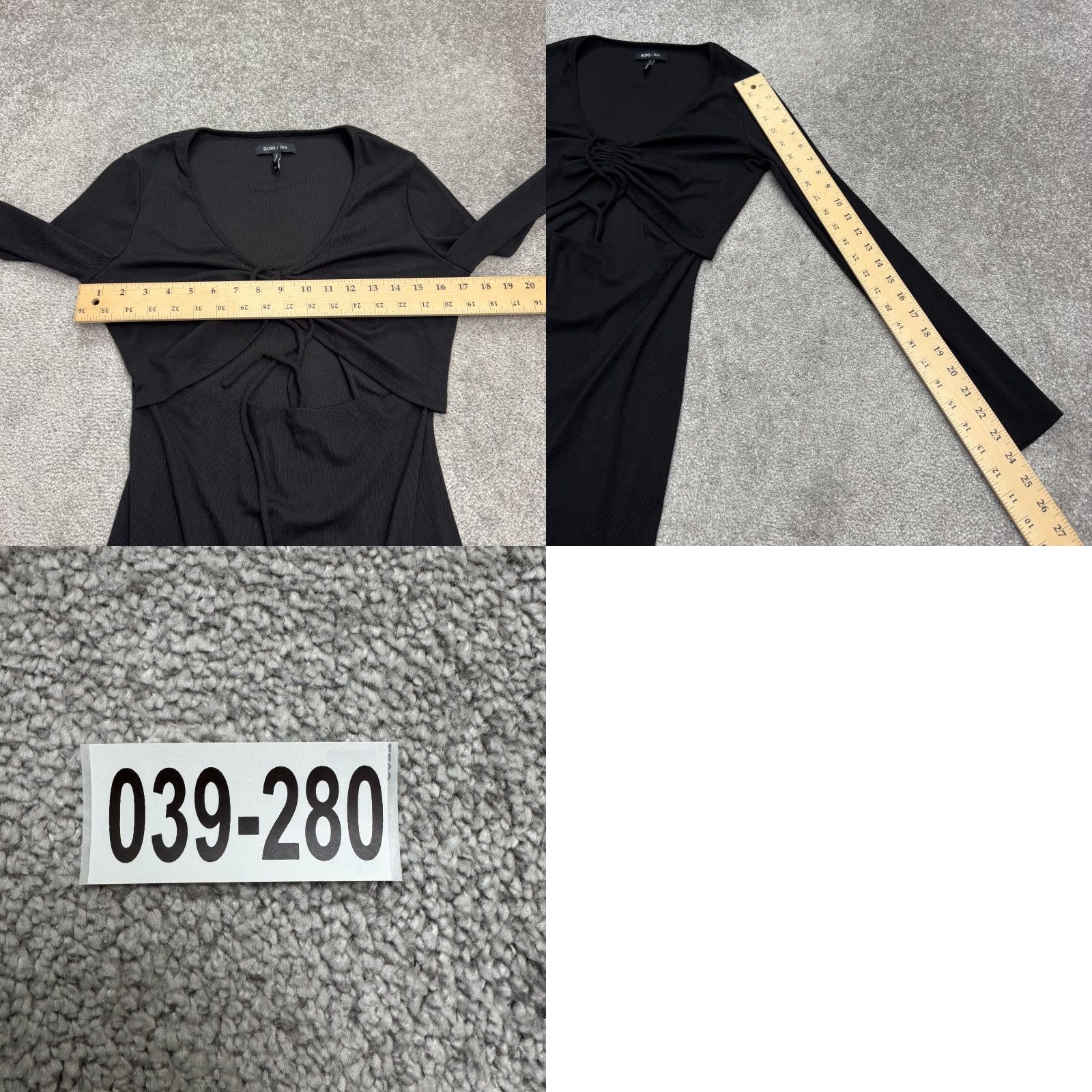Vintage BDBG Paris Dress Mini Woman M Black Knit Long Sleeve Ribbed Cut Out Stretch V-Neck Fashion Size M / US 6-8 / IT 42-44 - 9 Thumbnail