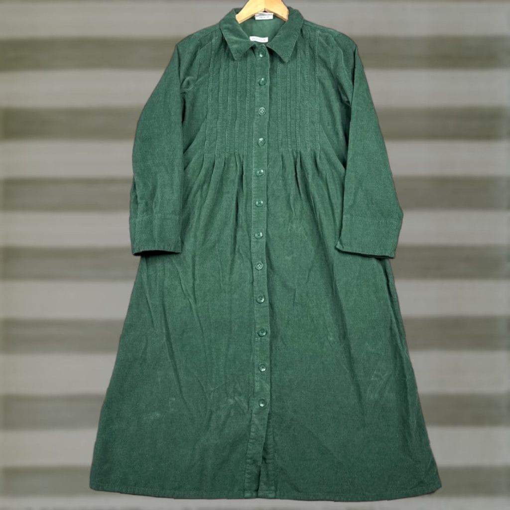 Vermont Country Store Women's Corduroy Shirt Dress Small Green