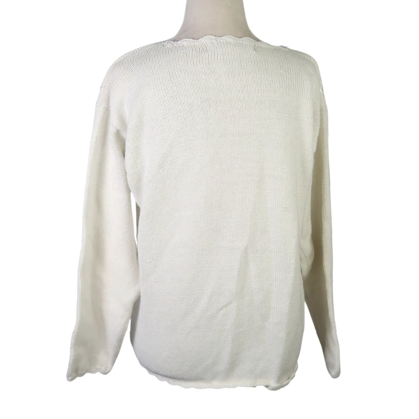 Vintage VINTAGE Segue White Cotton Knit Sweater Floral Embroidery M Womens Pullover Long Sleeve 90s Spring Fall Summer Casual Size M / US 6-8 / IT 42-44 - 4 Thumbnail
