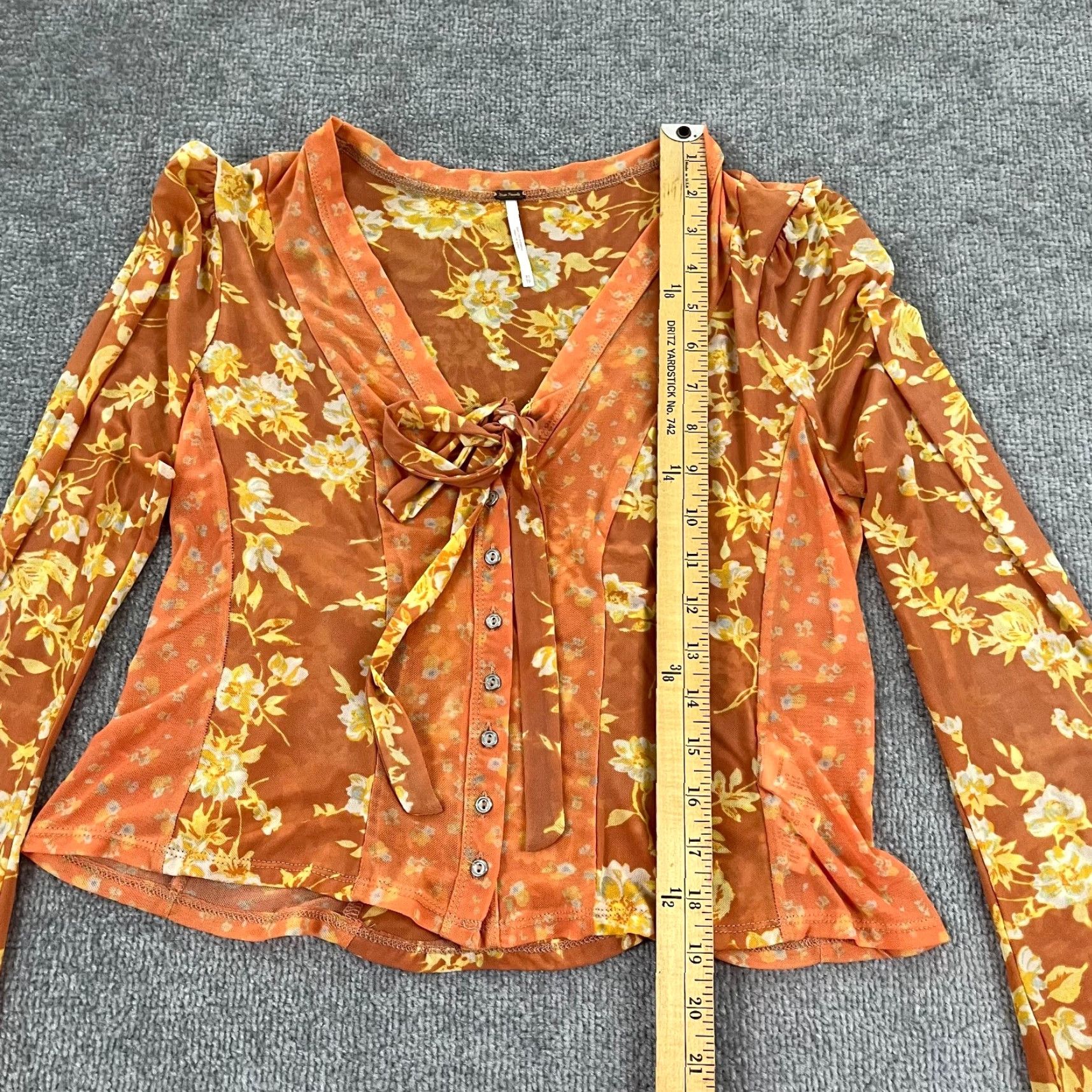 Free People Free People Top Womens XS Orange Yellow Floral Button Up Blouse Sheer Nylon Size XS / US 0-2 / IT 36-38 - 4 Thumbnail