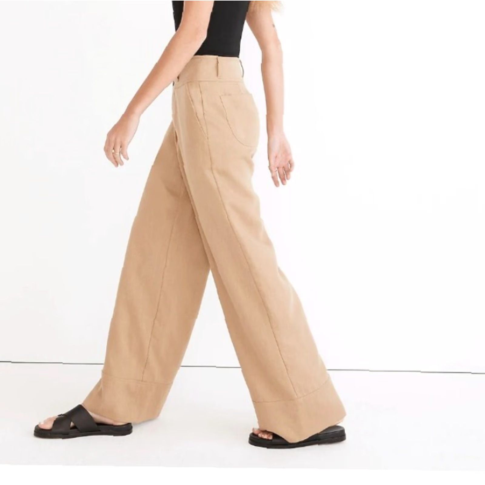 Madewell Madewell Button Front Cuffed Wide Leg Pants in Travel Linen Blend-Size 12 Size 34" / US 12 / IT 48 - 3 Thumbnail