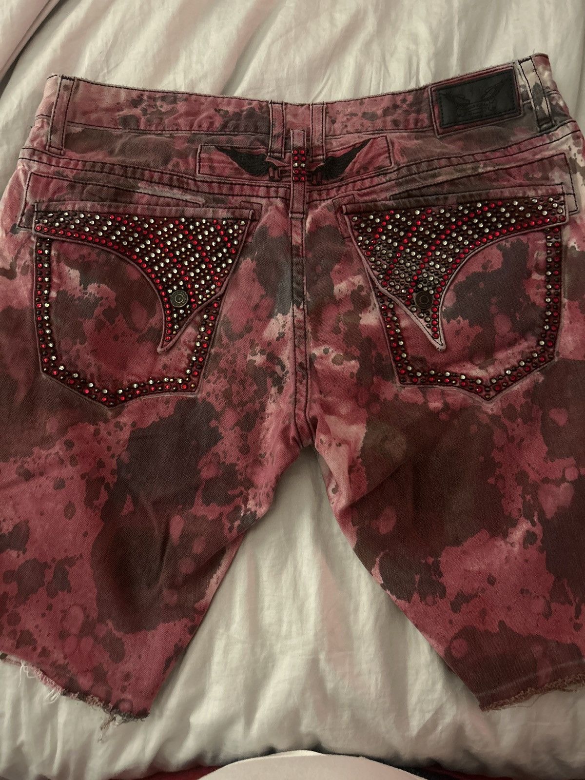 image of Men’S Robins Jeans Red Acid Wash Swarovski Crystal Pockets, Men's (Size 38)