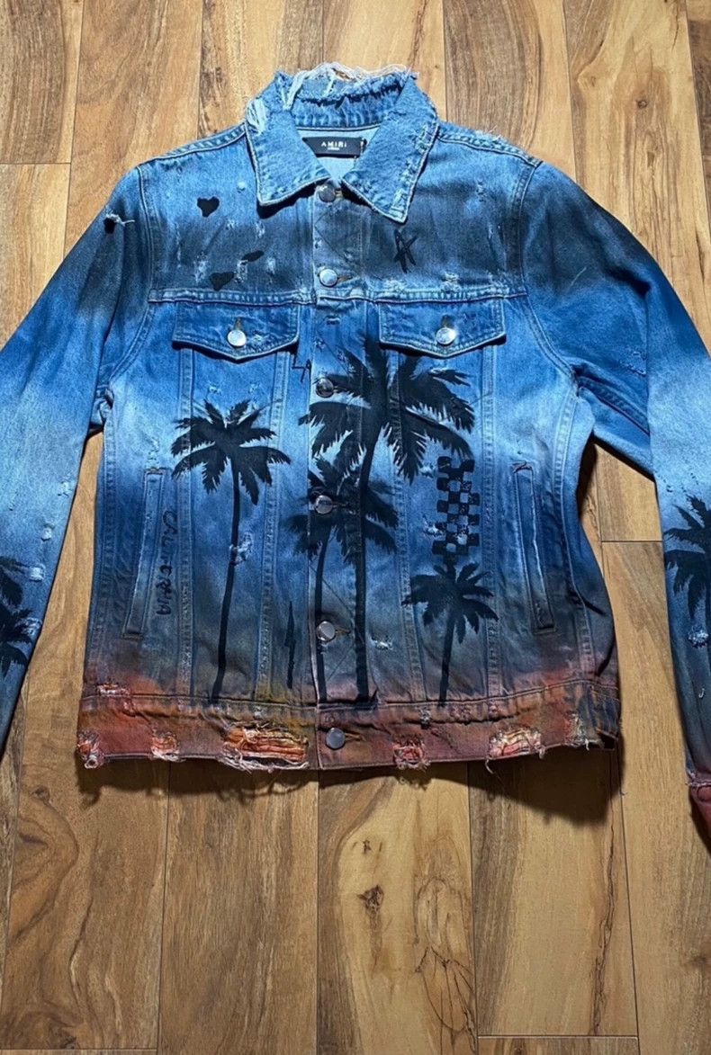 Amiri palm tree rendering distressed jacket