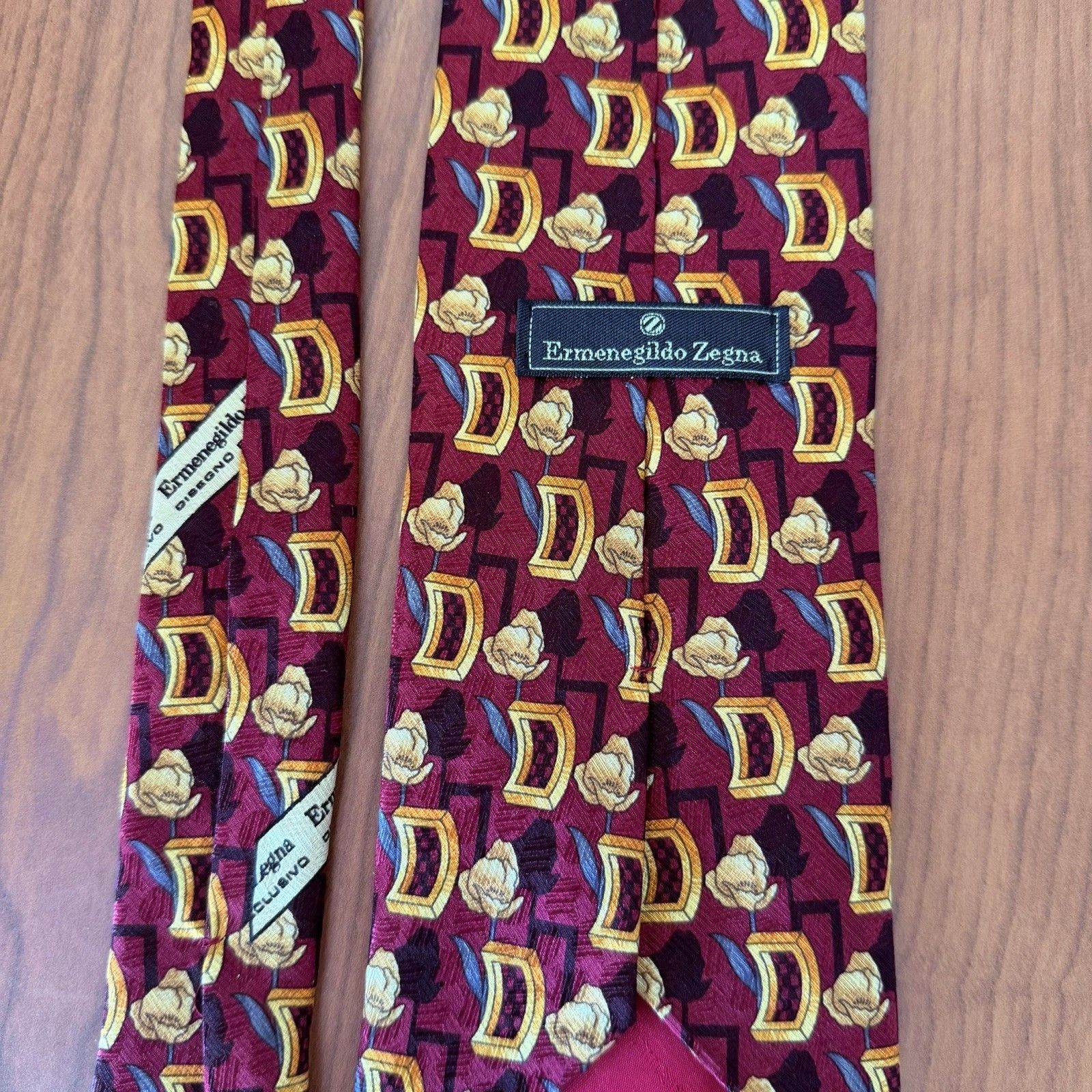 Ermenegildo Zegna Ermenegildo Zegna Silk Tie Burgundy Geometric Abstract 58" Size ONE SIZE - 14 Thumbnail