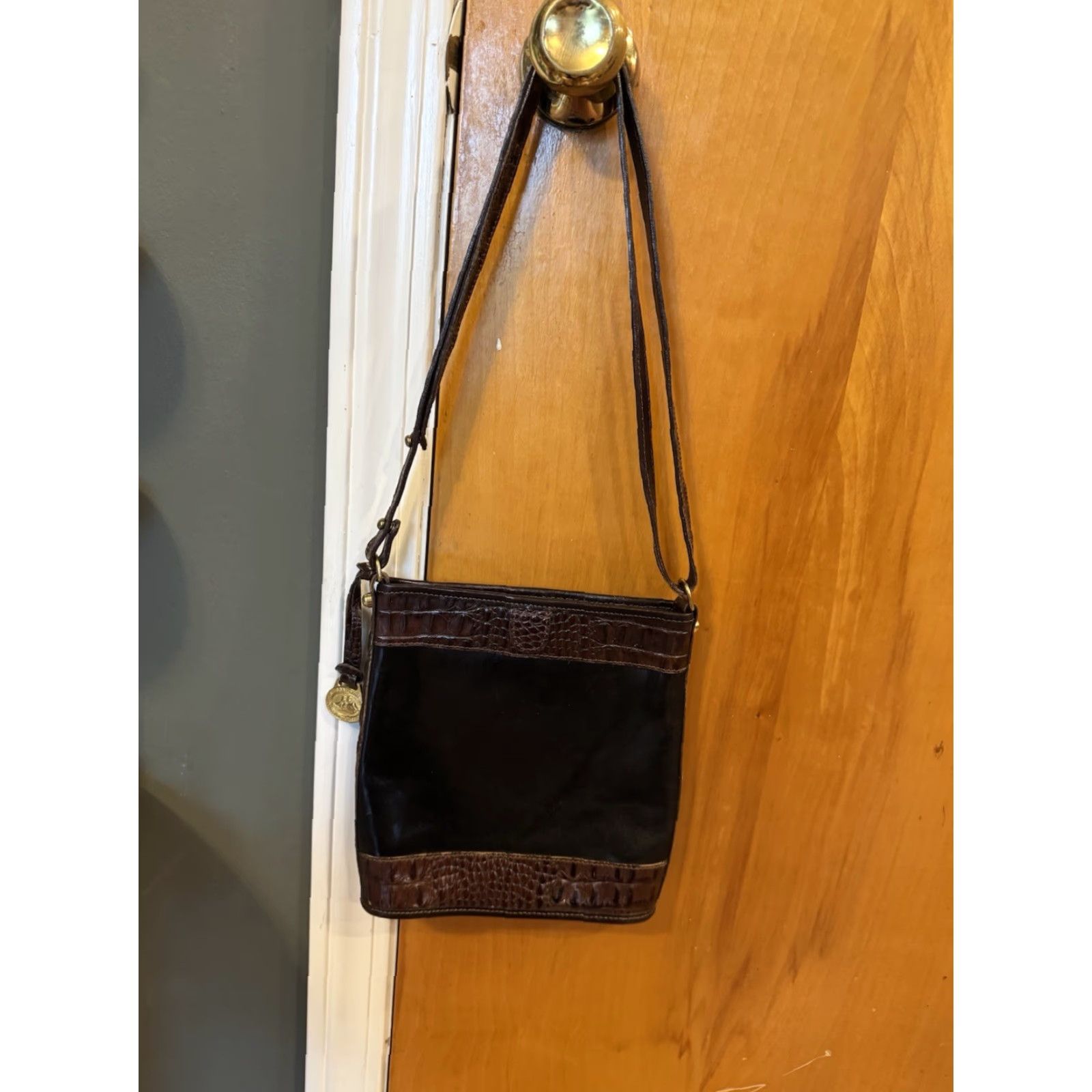 BRAHMIN VINTAGE Brahmin Crossbody Bag Bag Small Black And Brown Leather Croc Embossed Spring Mouth Closure Tuscan Women Size ONE SIZE - 2 Thumbnail