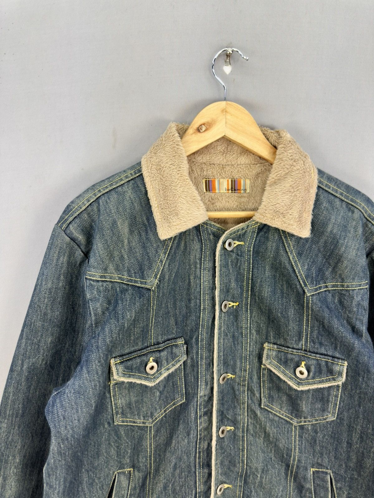 Japanese Brand Denim Sherpa Trucker Jacket by Be Coming Size US L / EU 52-54 / 3 - 2 Thumbnail