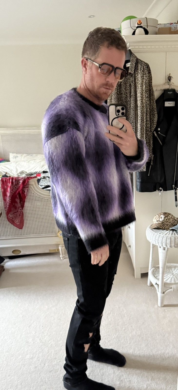 Celine $1.4k FW22 Celine argyle mohair blend fuzzy sweater L Hedi Size US L / EU 52-54 / 3 - 9 Thumbnail