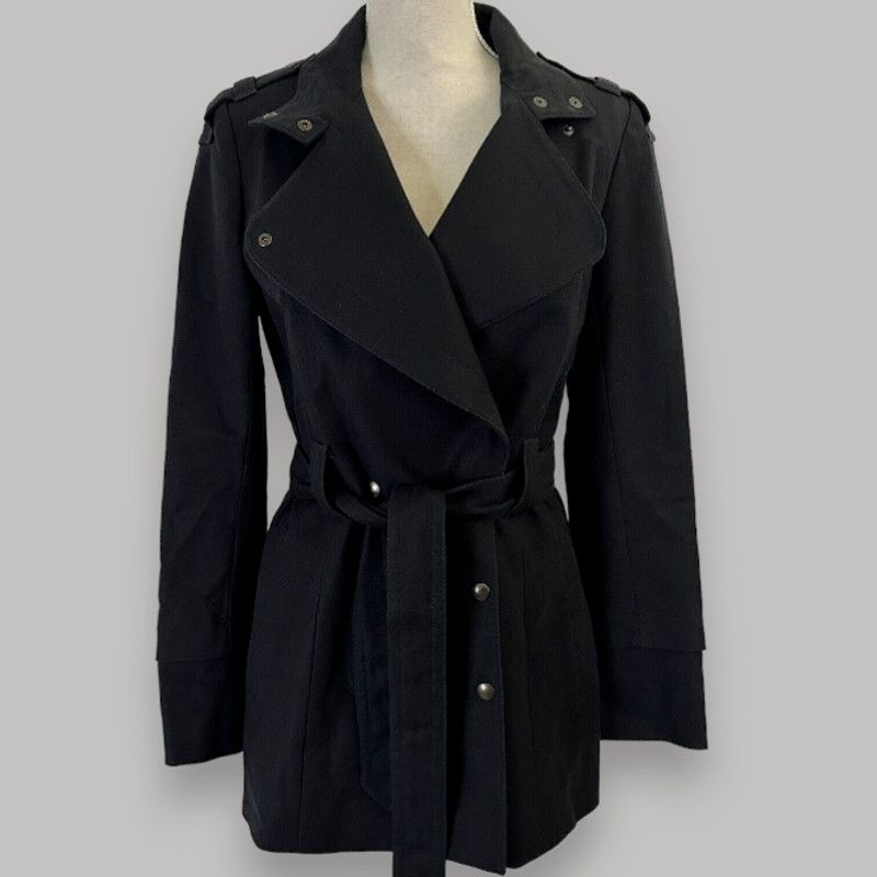 image of Reiss Black Belted Trench Coat | Size S, Women's