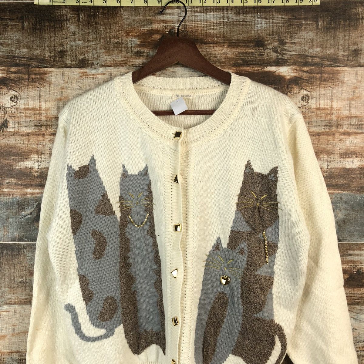 Vintage DL Erina cat Beige Cardigan Knitwear #C727 Size M / US 6-8 / IT 42-44 - 2 Thumbnail