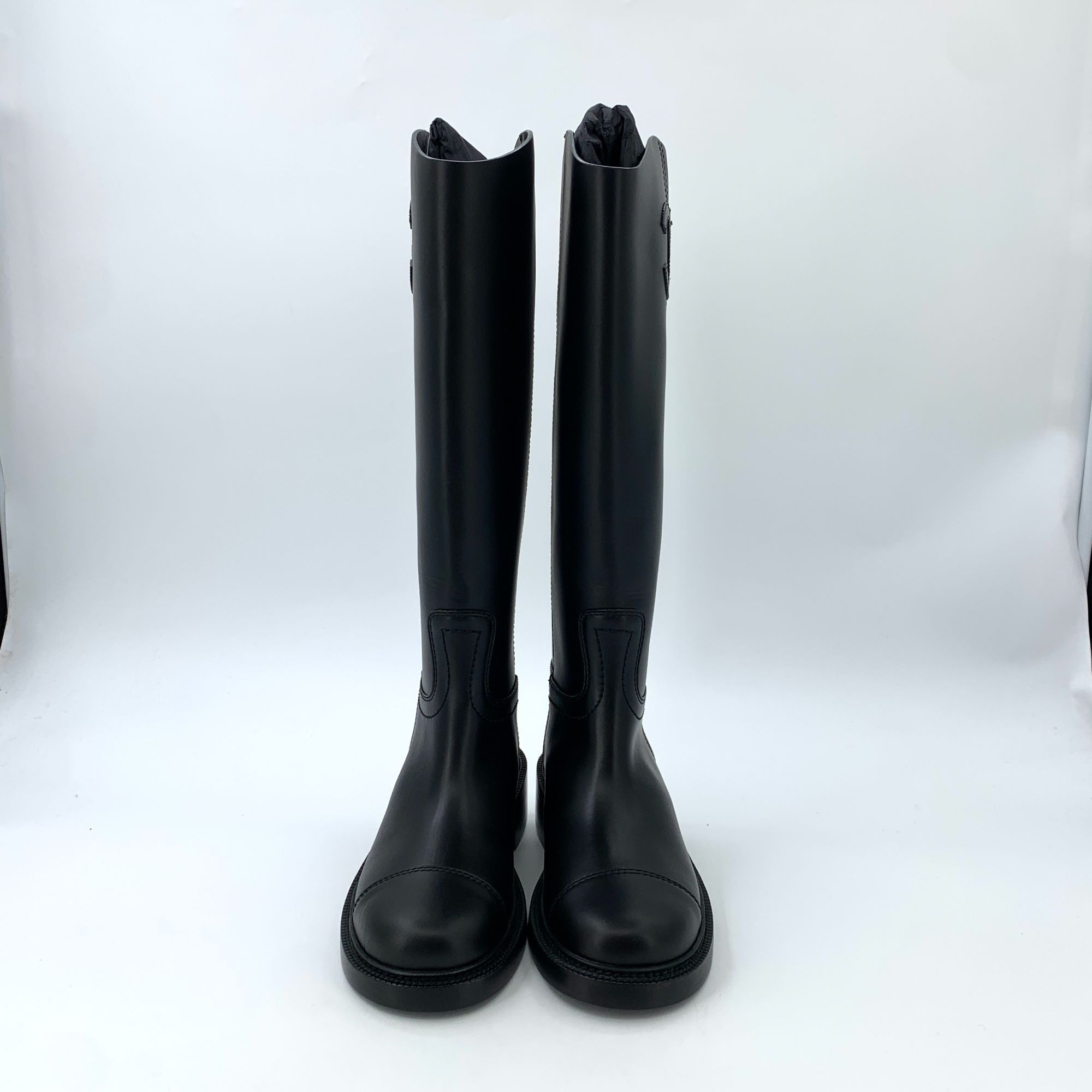 Chanel Chanel Black Logo Leather Riding Boots (Size 38) Size US 8 / IT 38 - 9 Thumbnail