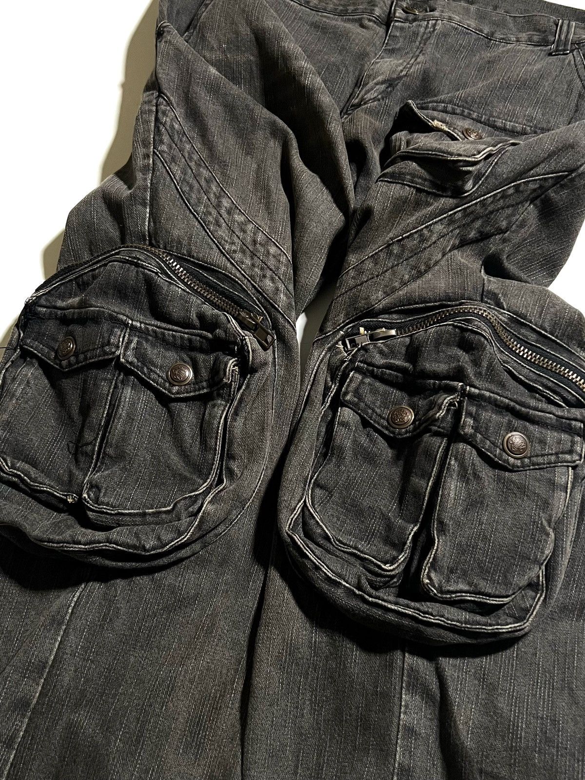 Japanese Brand Y2K Slow Hand Jam Black Cargo Flare Jeans Size US 34 / EU 50 - 8 Thumbnail