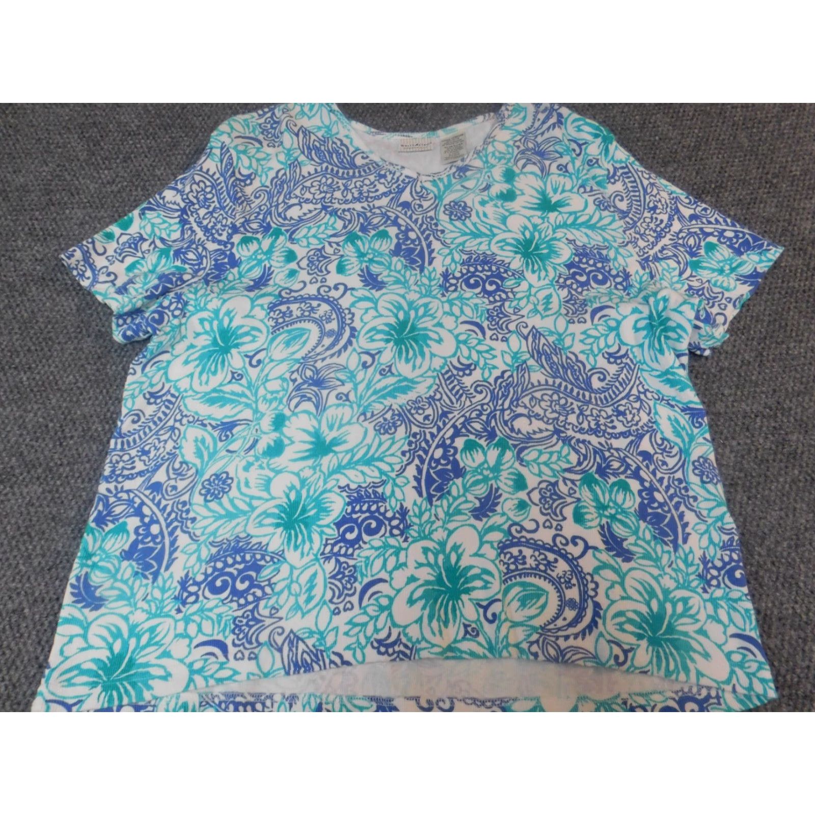 Vintage White Stag Blouse Womens 22W Plus Pullover Crew Neck Short Sleeve Polyester Rayon Geometric Ruffle Stretch Casual Classic Vintage: No (if included) Size 3XL / US 20-22 - 2 Thumbnail