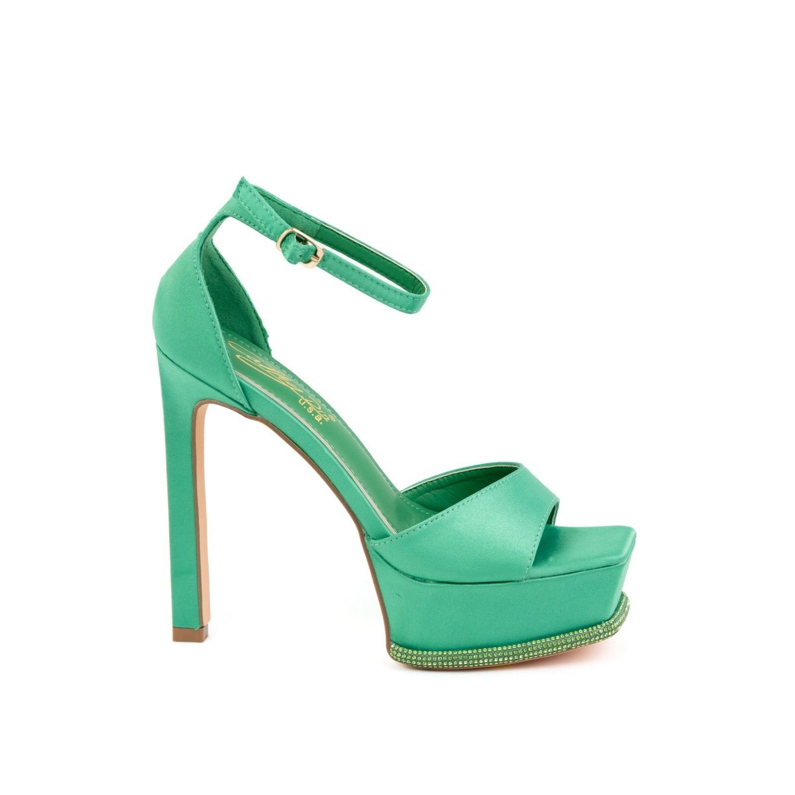 Other Green Satin Rhinestone Evening Platform High Heel Shoes Size US 6.5 / IT 36.5 - 8 Thumbnail