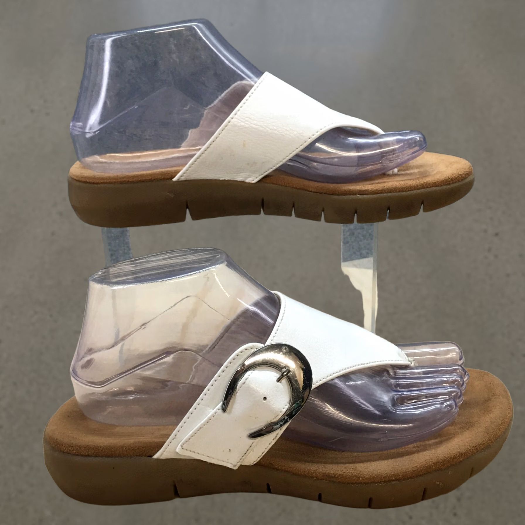 Vintage Aerosoles Sandals Womens 8 M Wipline Thong White Faux Leather Slip On Buckle Size US 8 / IT 38 - 1 Thumbnail