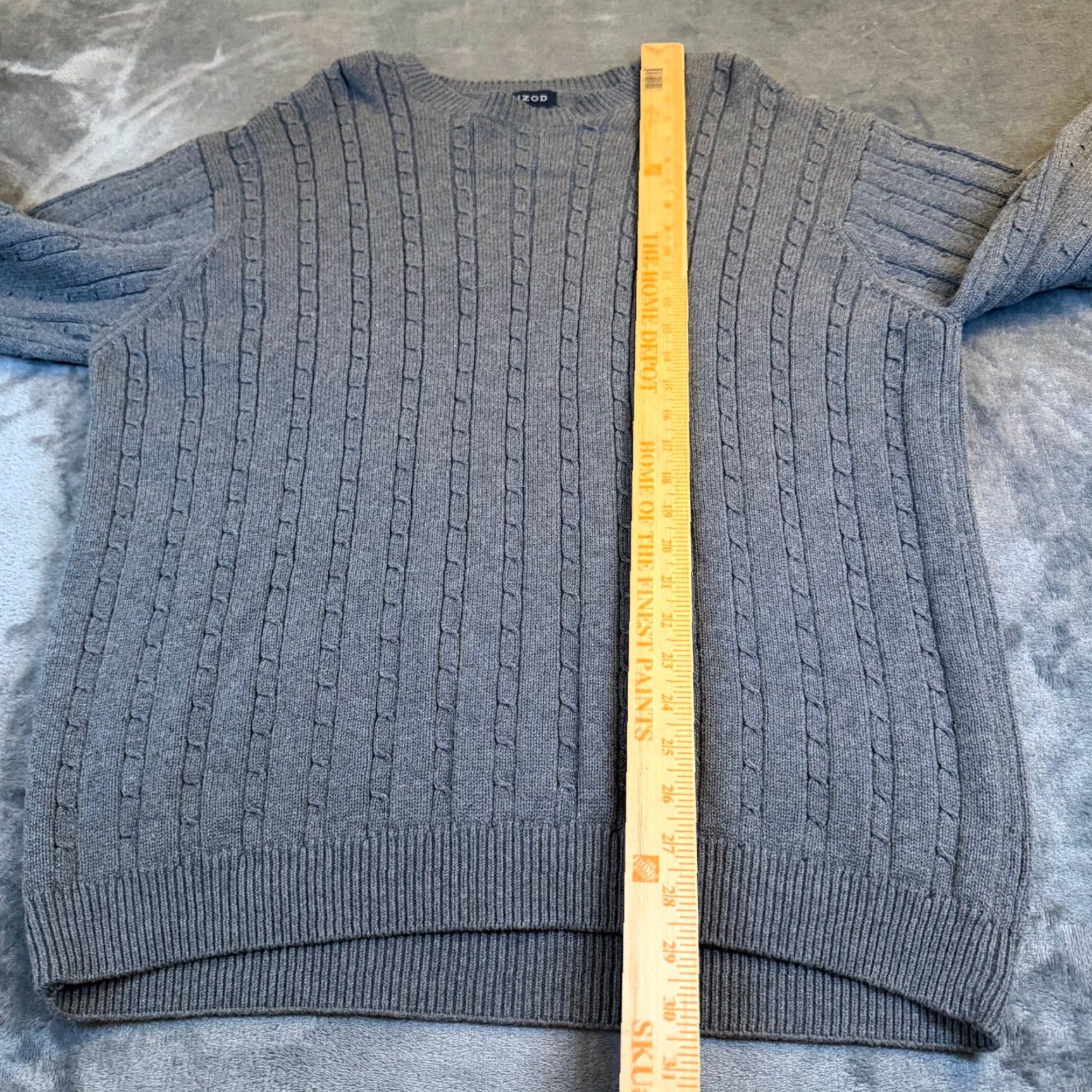 Izod IZOD Cable Knit Sweater Gray 100% Cotton Crewneck Long Sleeve Mens XL Pullover Size US XL / EU 56 / 4 - 6 Thumbnail