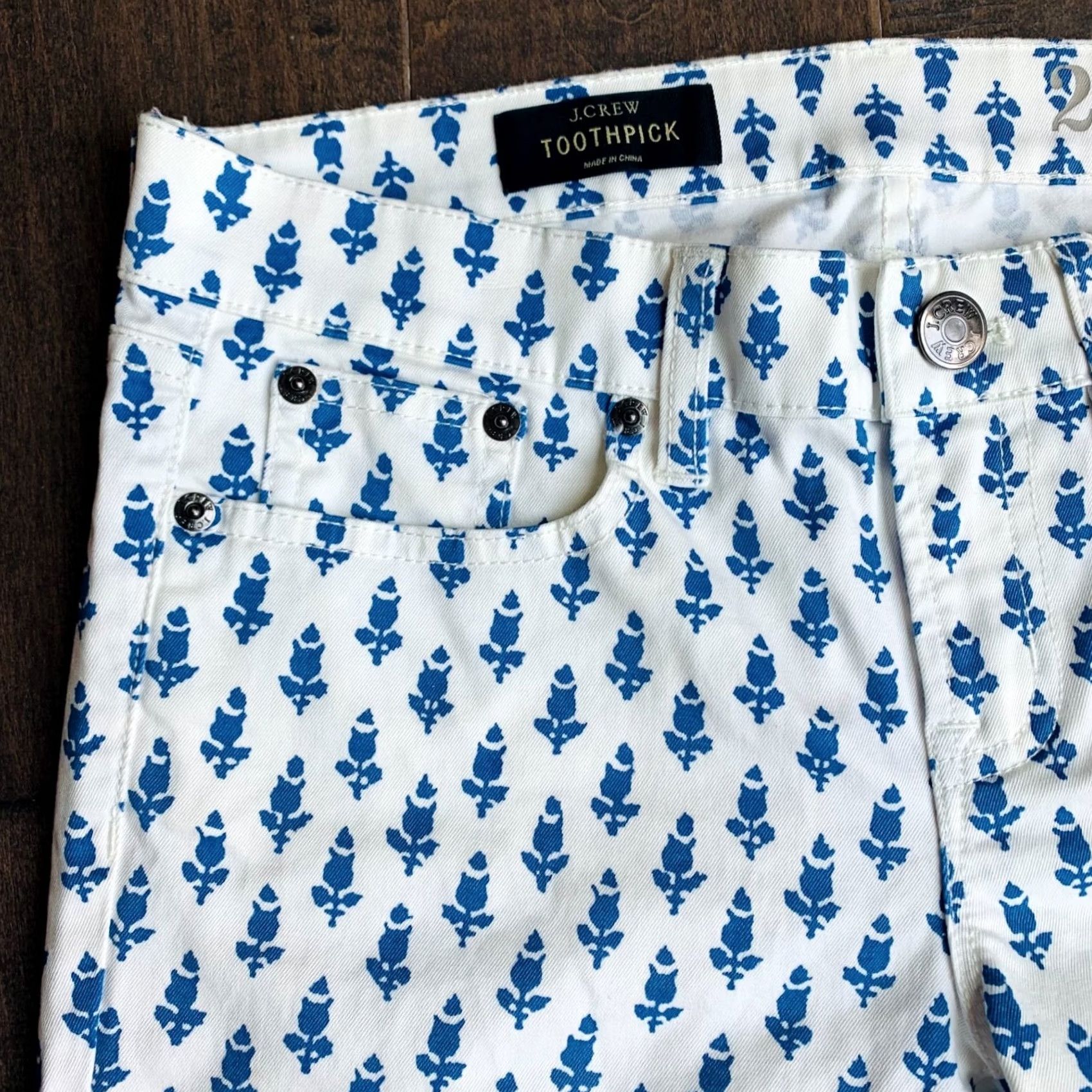 J.Crew J.CREW Toothpick Jeans Womens 27 White Printed Ankle Skinny Stretch Denim 5-Pocket Modern Size 27" / US 4 / IT 40 - 5 Thumbnail